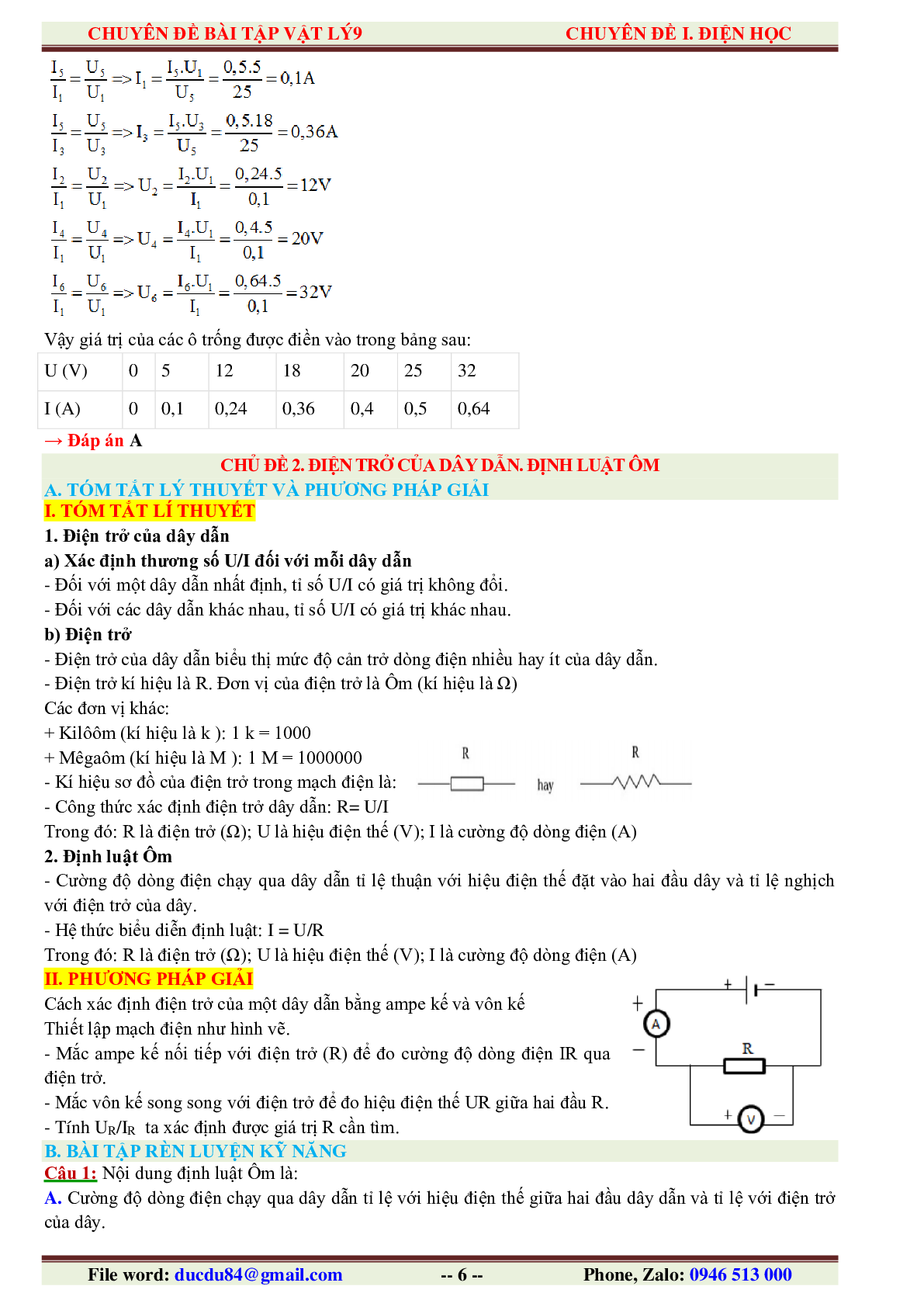 1000 Bài tập Vật lí 9 Chương 1: Điện học (có đáp án năm 2023) (trang 6)