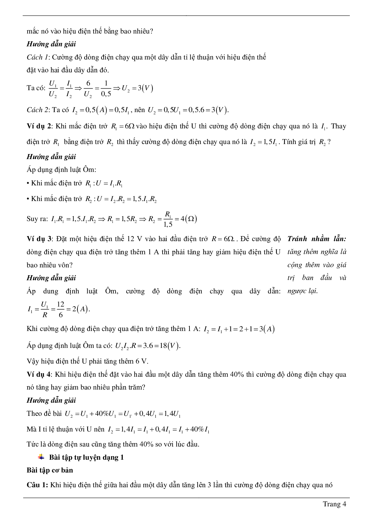 70 Bài tập Sự phụ thuộc của cường độ dòng điện vào hiệu điện thế giữa hai đầu dây dẫn (2024) có đáp án chi tiết nhất (trang 4)
