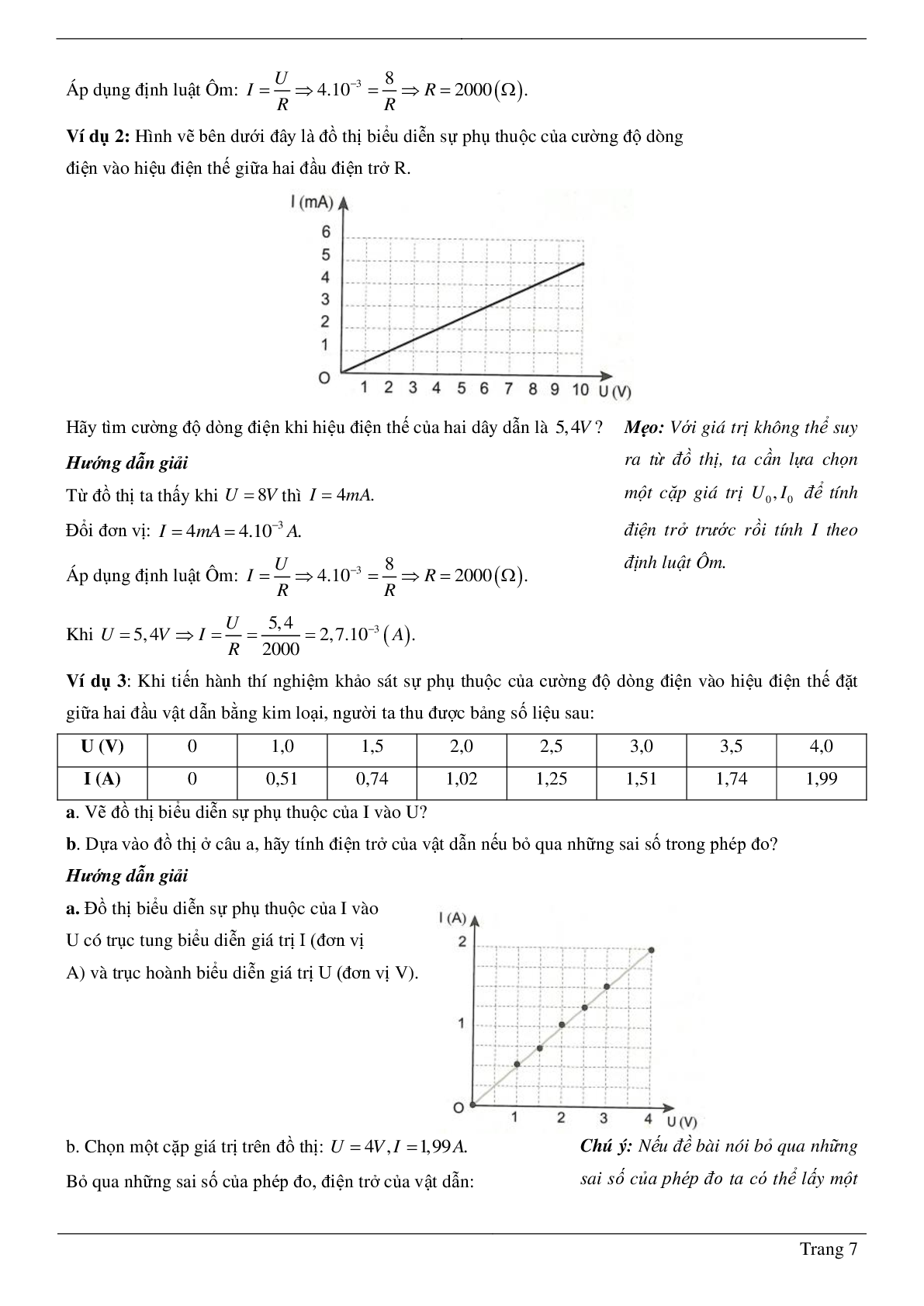 70 Bài tập Sự phụ thuộc của cường độ dòng điện vào hiệu điện thế giữa hai đầu dây dẫn (2024) có đáp án chi tiết nhất (trang 7)