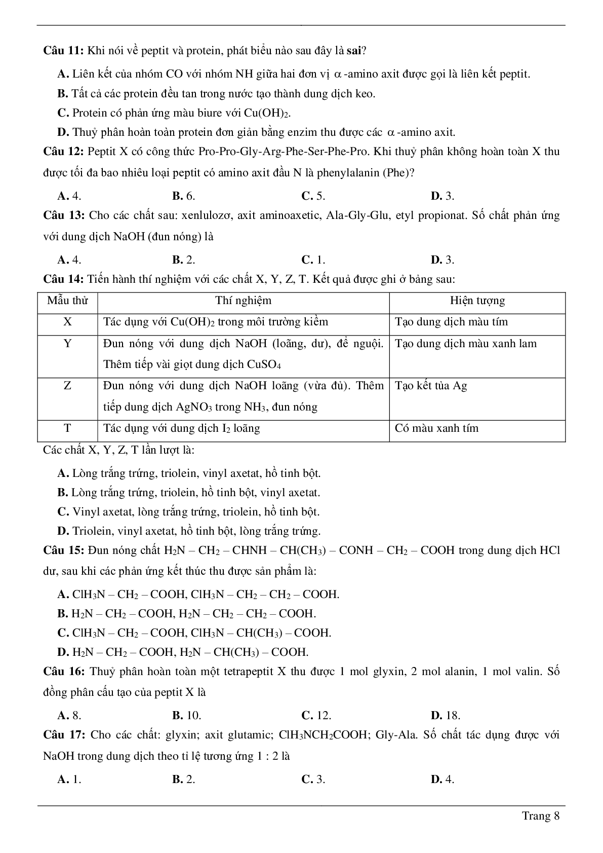 70 Bài tập về Peptit và protein (2024) có đáp án chi tiết nhất (trang 8)