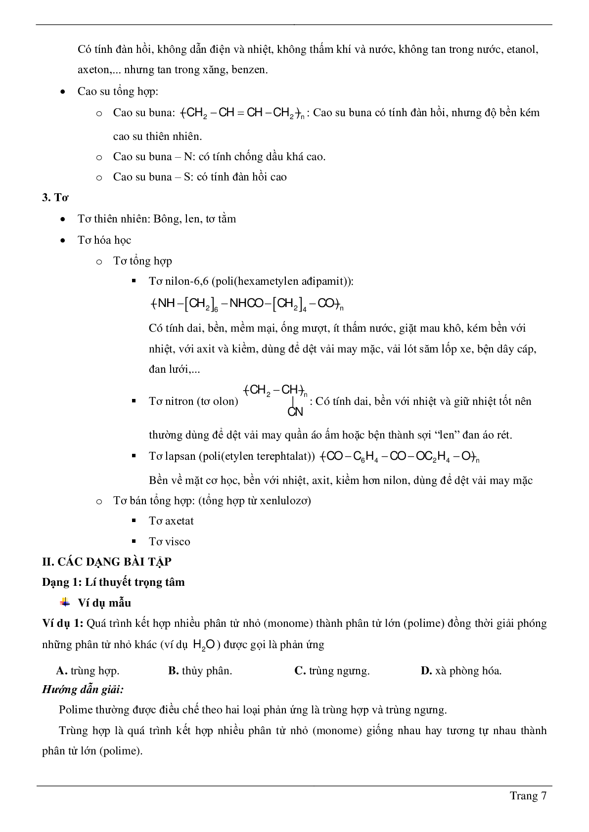 95 Bài tập về Polime (có đáp án năm 2024) hay nhất (trang 7)