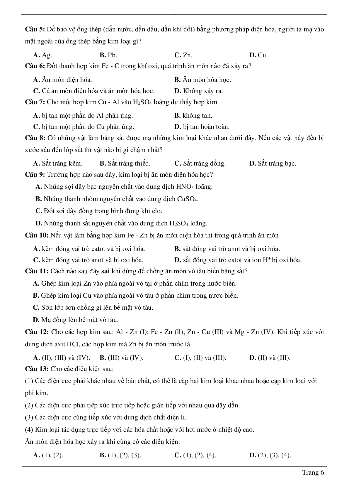 60 Bài tập ăn mòn kim loại (2024) có đáp án chi tiết nhất (trang 6)