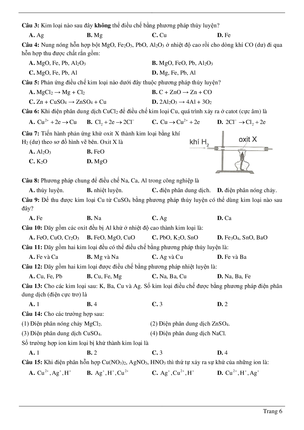 70 Bài tập về Điều chế kim loại (2024) có đáp án chi tiết nhất (trang 6)