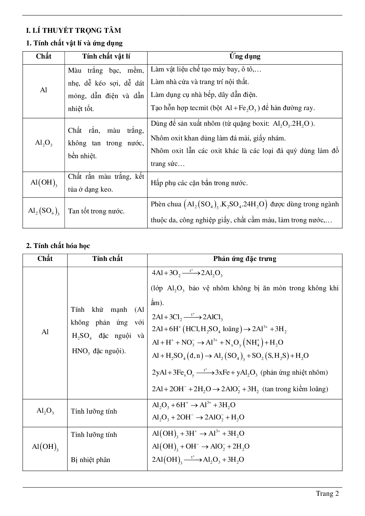 70 Bài tập Nhôm và hợp chất của nhôm (2024) có đáp án chi tiết nhất (trang 2)