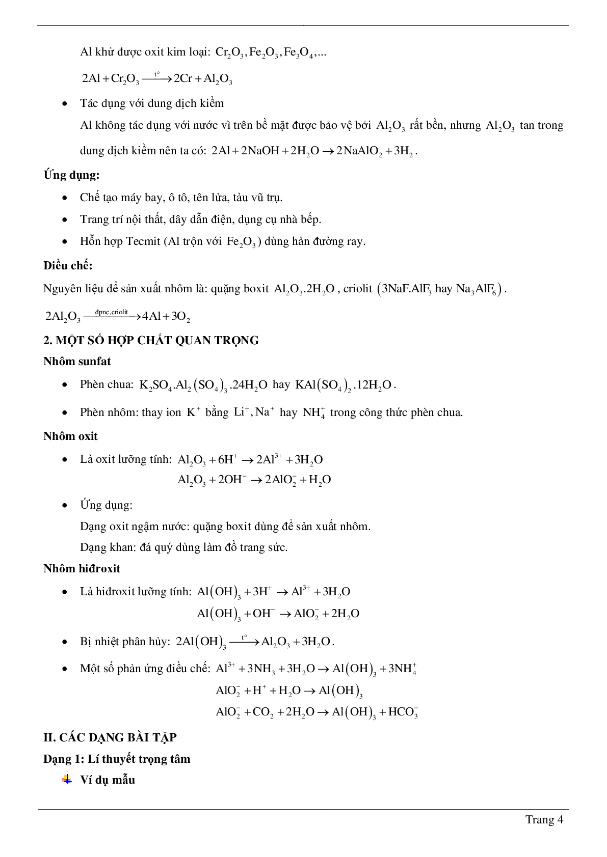 70 Bài tập Nhôm và hợp chất của nhôm (2024) có đáp án chi tiết nhất (trang 4)