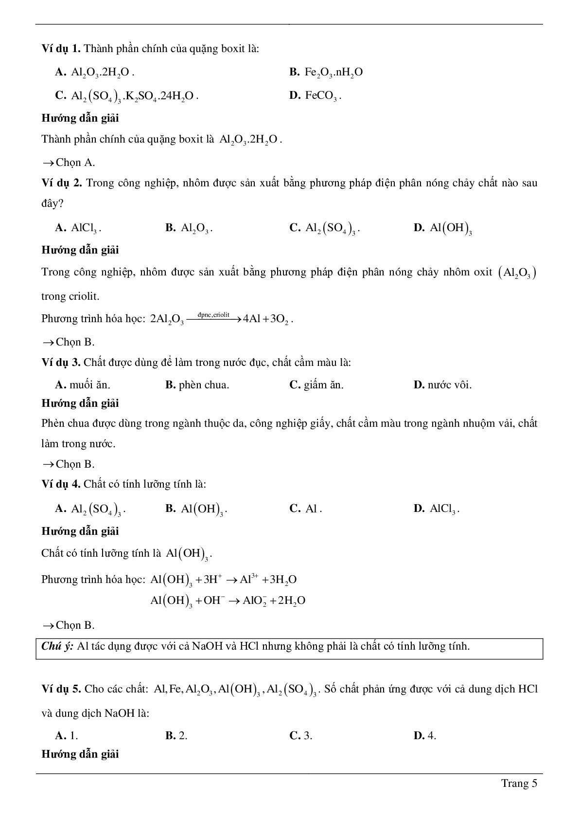 70 Bài tập Nhôm và hợp chất của nhôm (2024) có đáp án chi tiết nhất (trang 5)