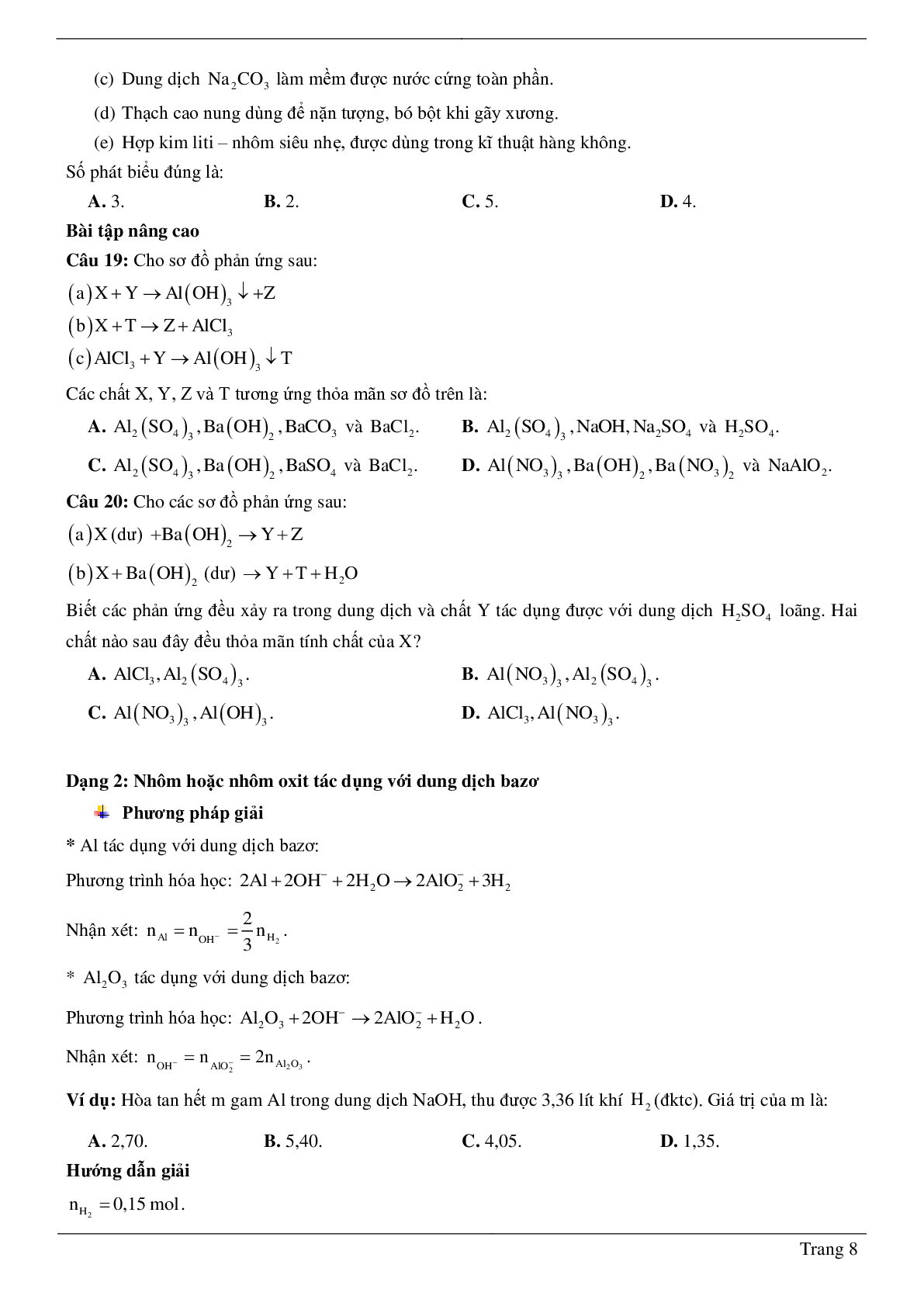 70 Bài tập Nhôm và hợp chất của nhôm (2024) có đáp án chi tiết nhất (trang 8)