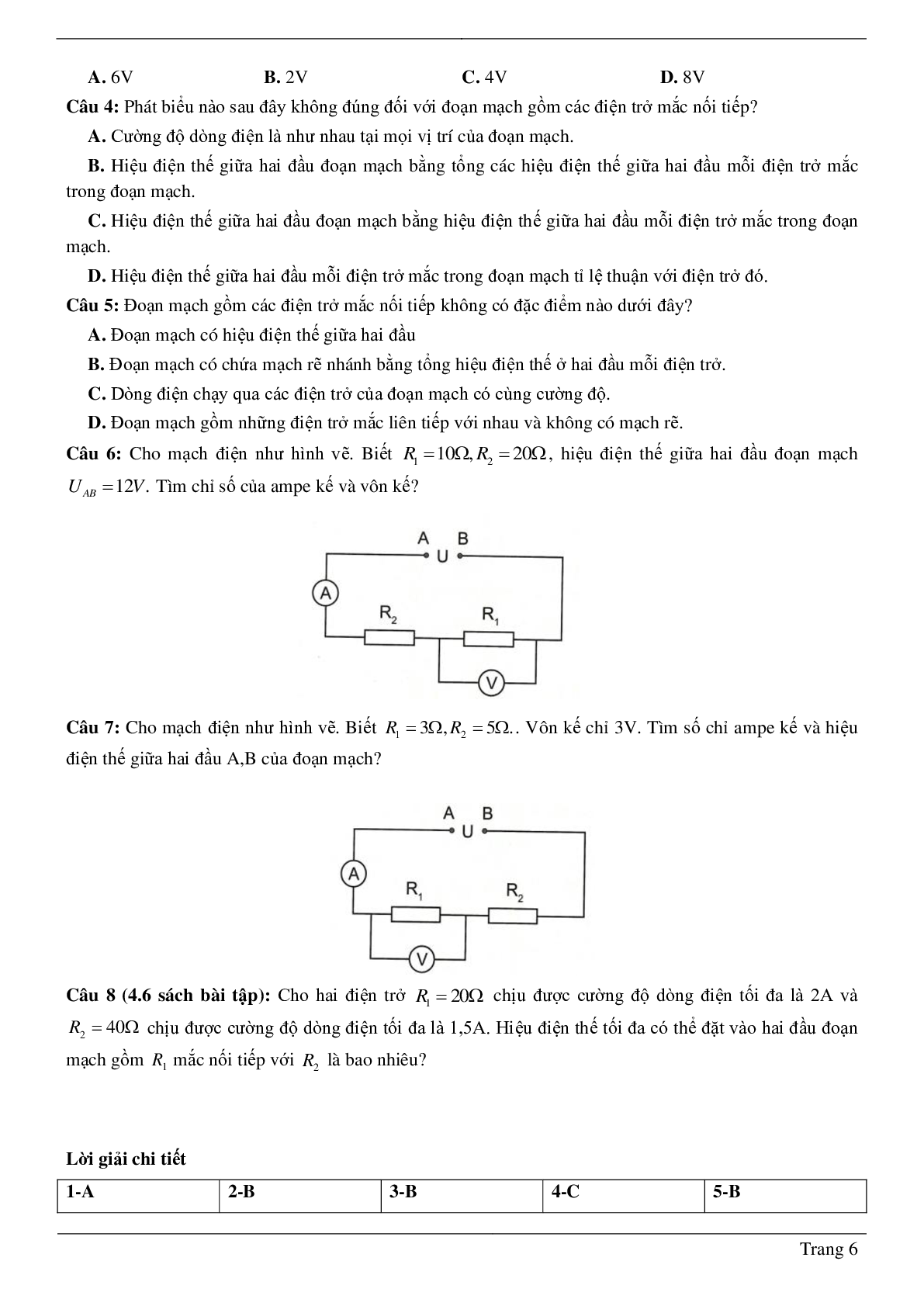 70 Bài tập về Đoạn mạch nối tiếp - Đoạn mạch song song (2024) có đáp án chi tiết nhất (trang 6)