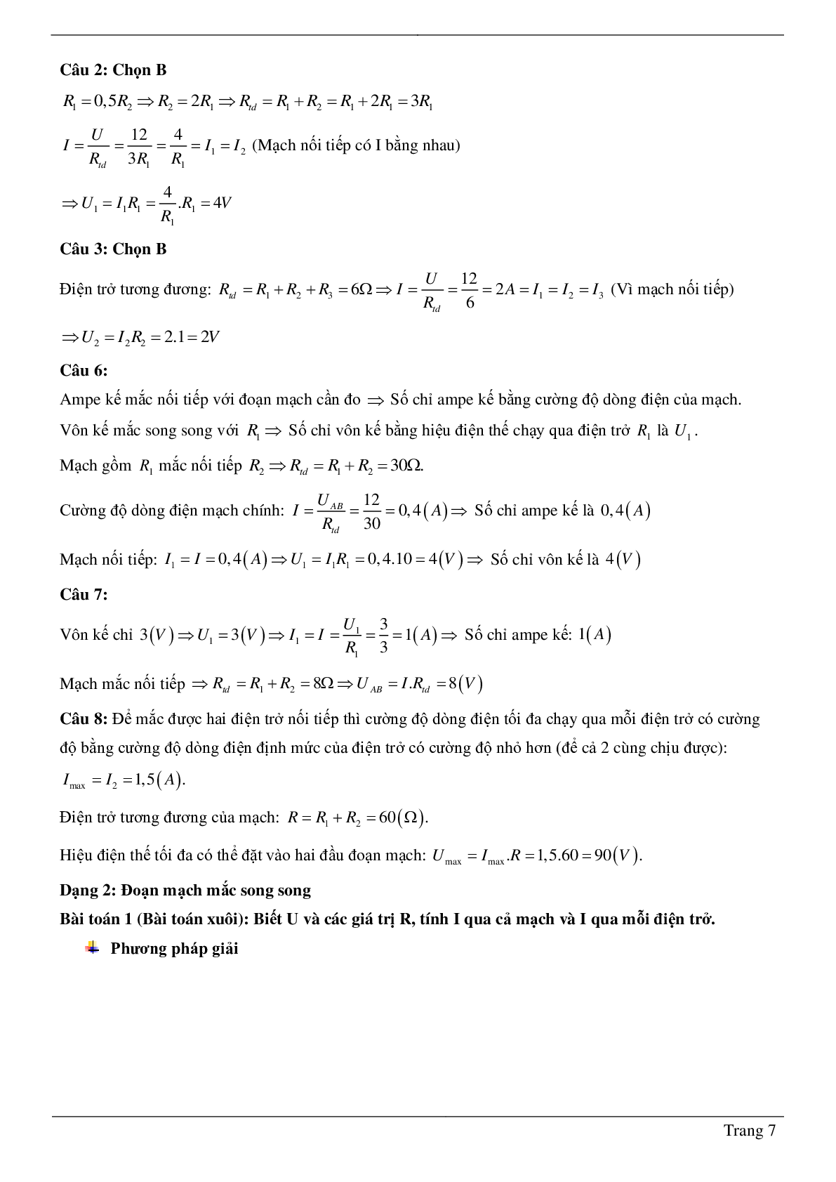 70 Bài tập về Đoạn mạch nối tiếp - Đoạn mạch song song (2024) có đáp án chi tiết nhất (trang 7)