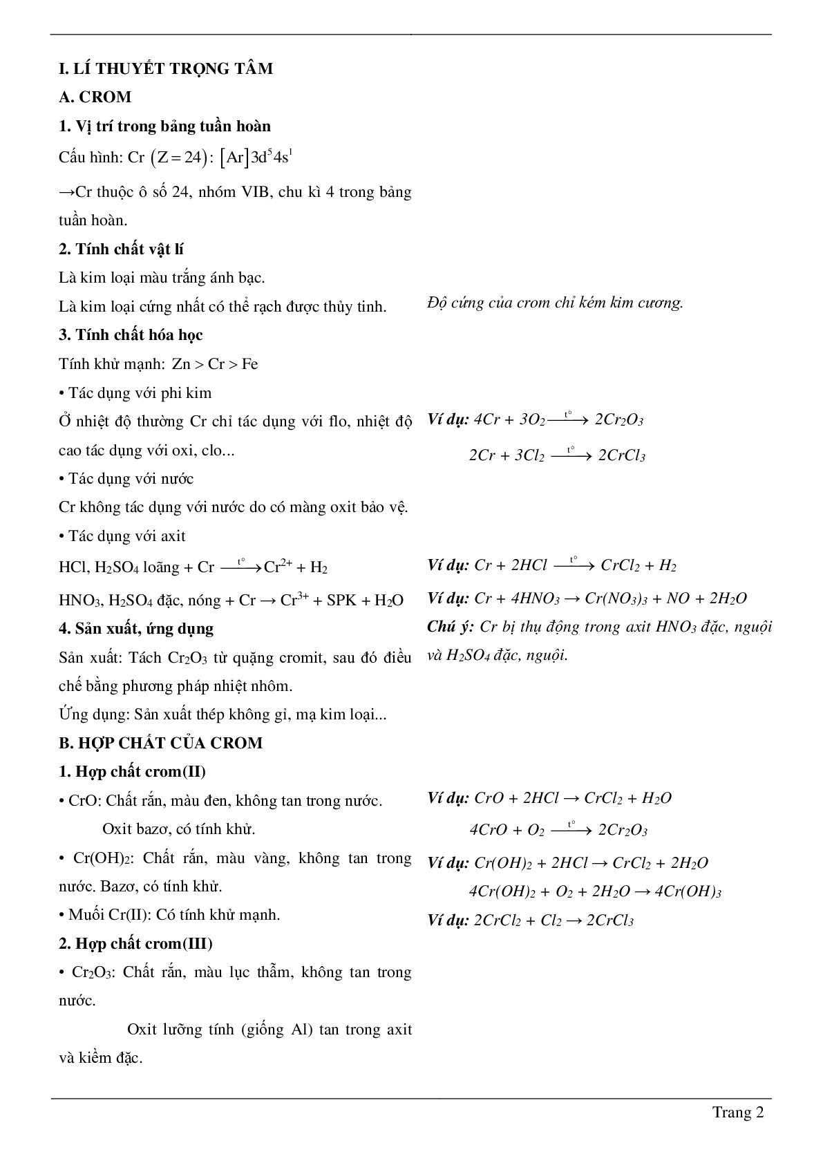 70 Bài tập về Crom và hợp chất của Crom (2024) có đáp án chi tiết nhất (trang 2)