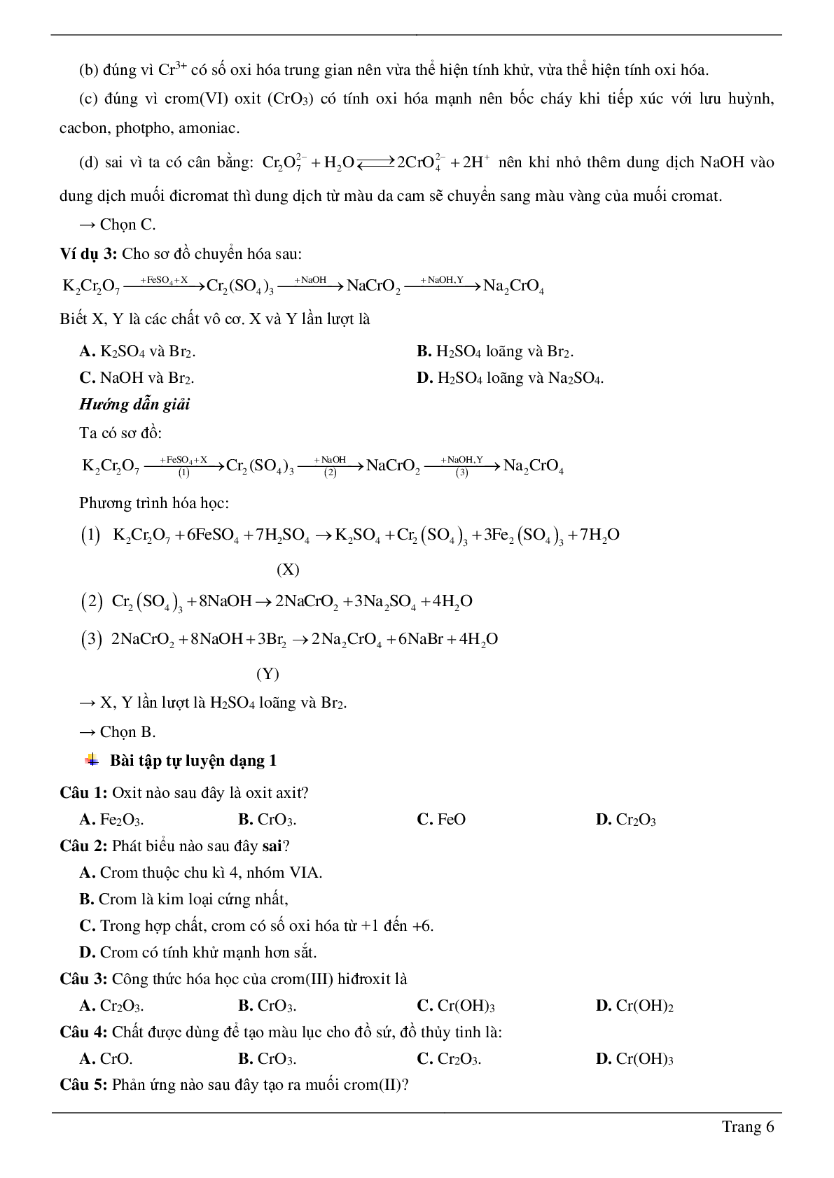 70 Bài tập về Crom và hợp chất của Crom (2024) có đáp án chi tiết nhất (trang 6)