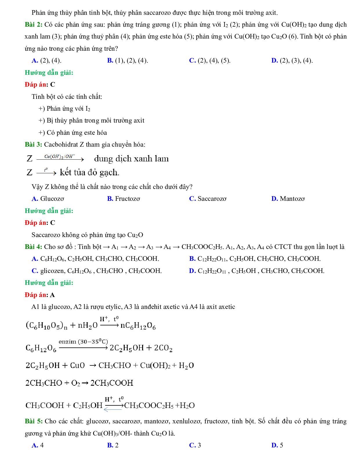 1000 Bài tập hóa 12 Chương 2: Cacbohiđrat (có đáp án năm 2023) (trang 6)