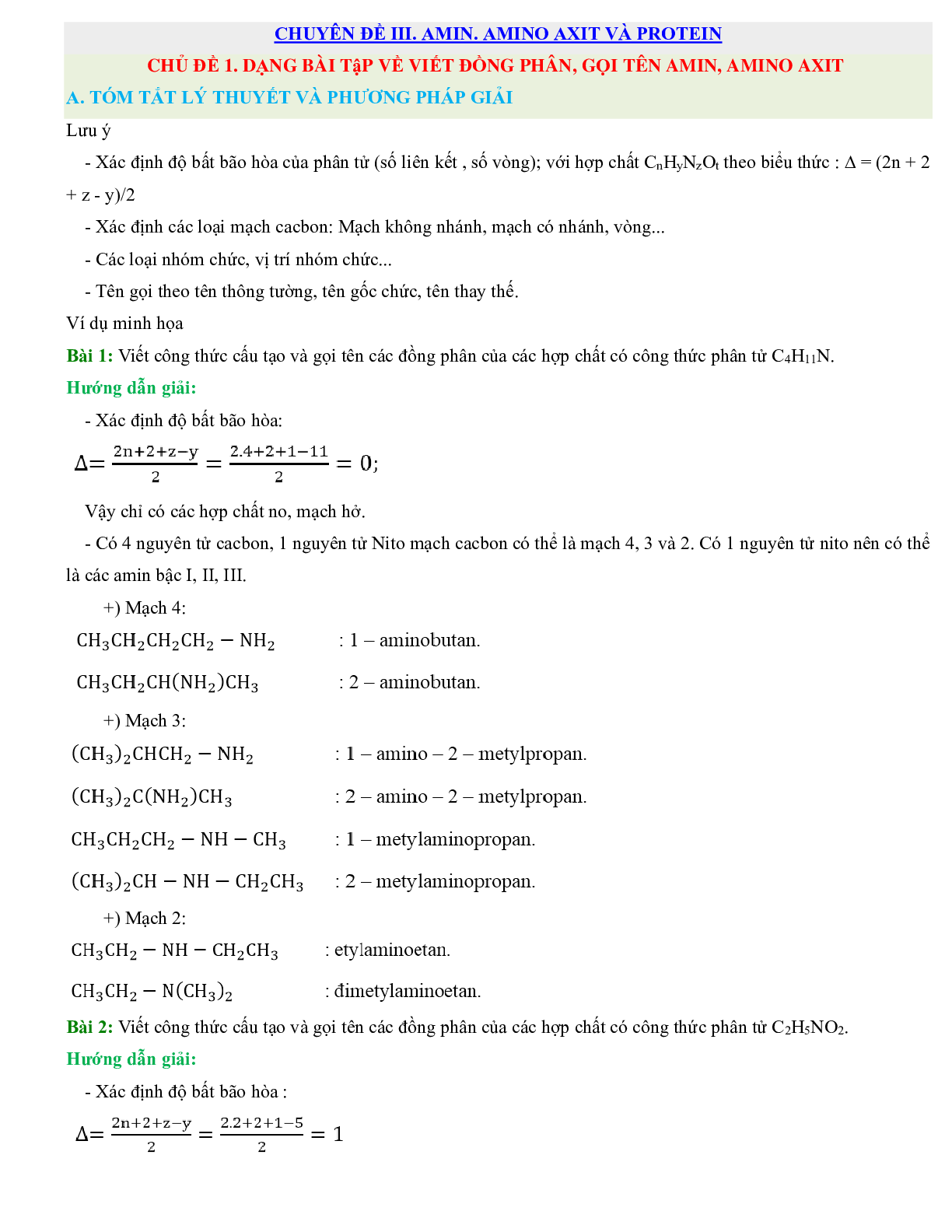 1000 Bài tập hóa 12 Chương 3: Amin. amino axit và protein (có đáp án năm 2023) (trang 1)