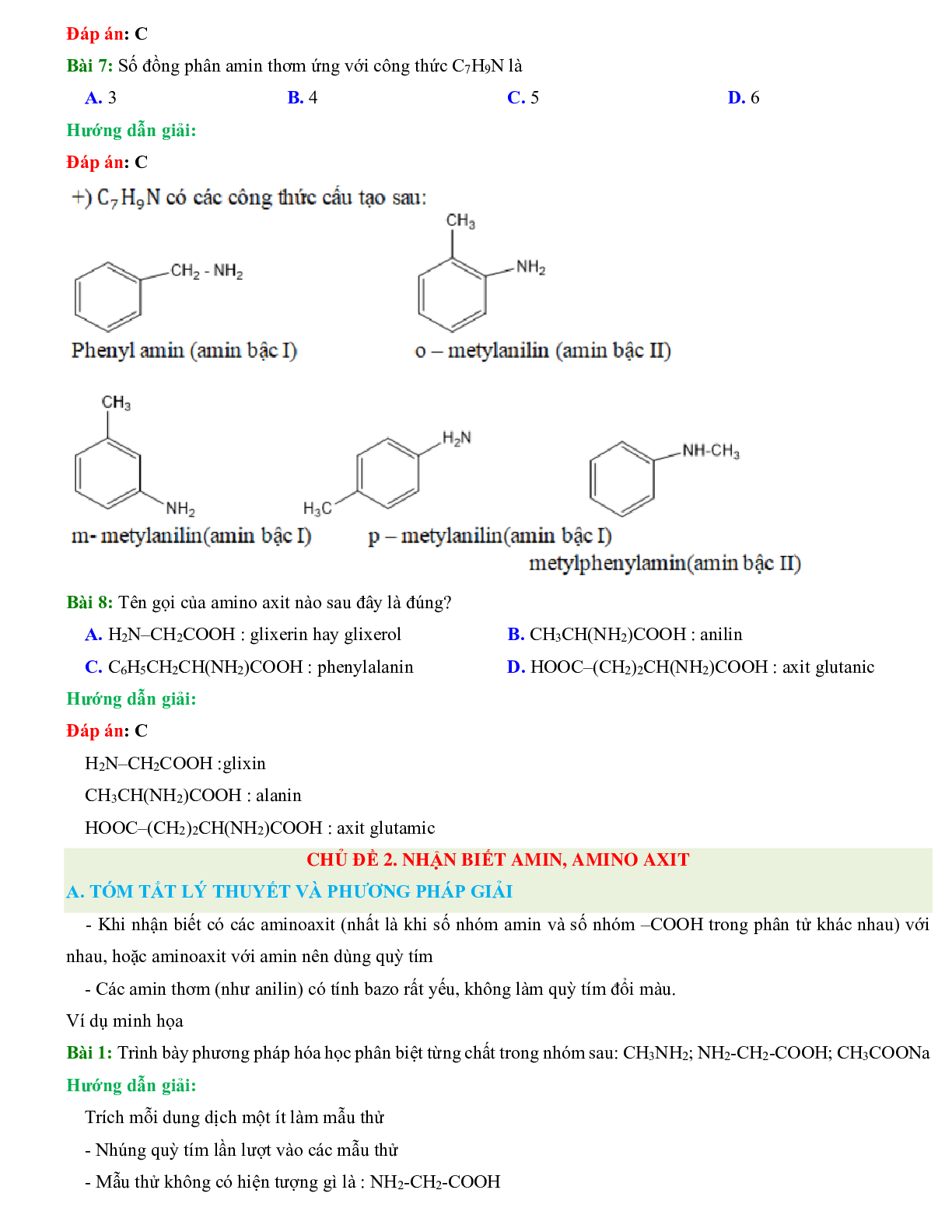 1000 Bài tập hóa 12 Chương 3: Amin. amino axit và protein (có đáp án năm 2023) (trang 4)
