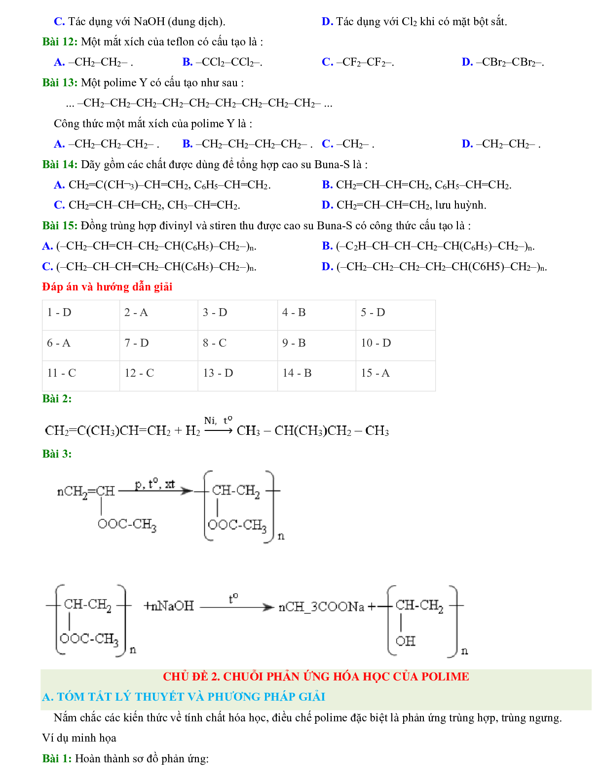 1000 Bài tập hóa 12 Chương 4: Polime và vật liệu polime (2024) có đáp án chi tiết nhất (trang 2)