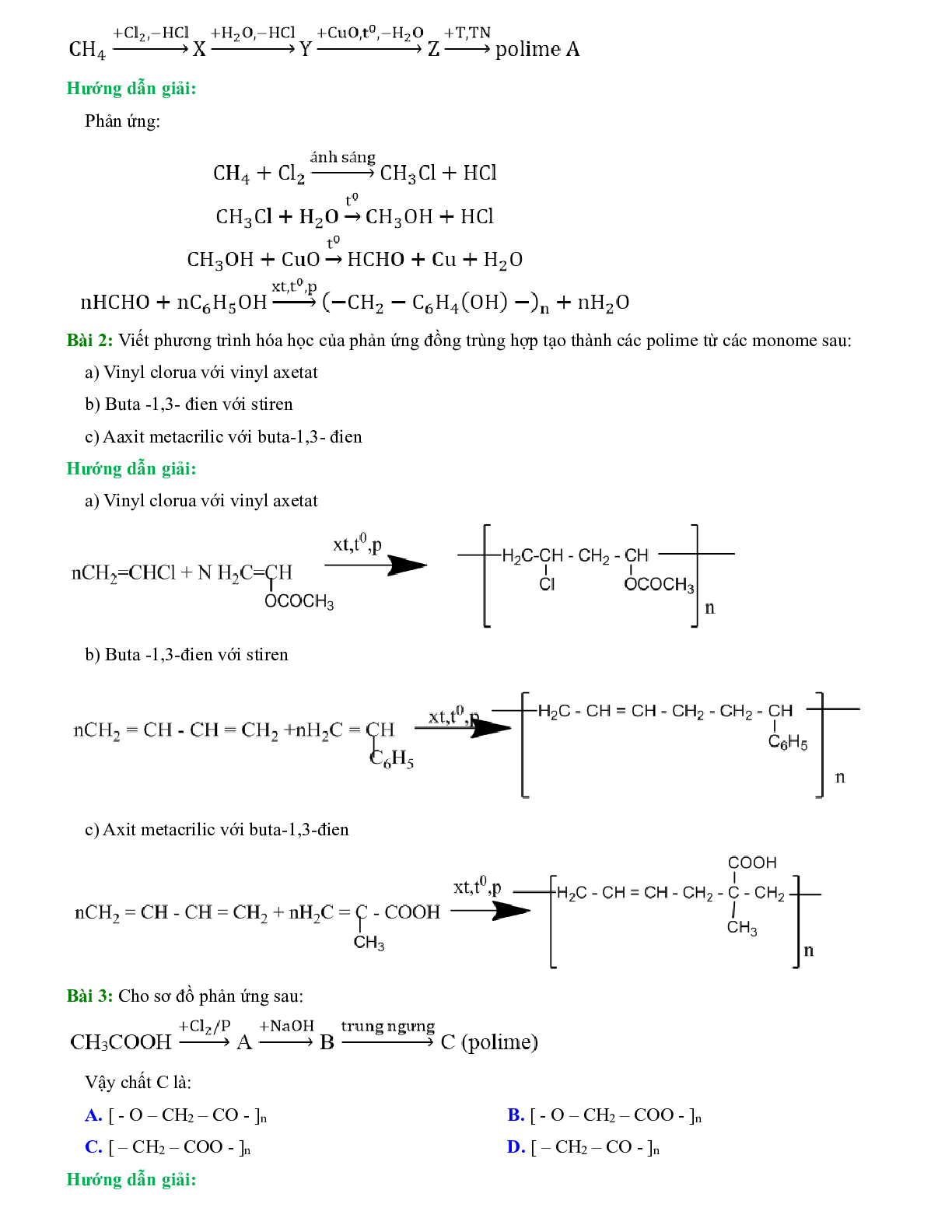 1000 Bài tập hóa 12 Chương 4: Polime và vật liệu polime (2024) có đáp án chi tiết nhất (trang 3)