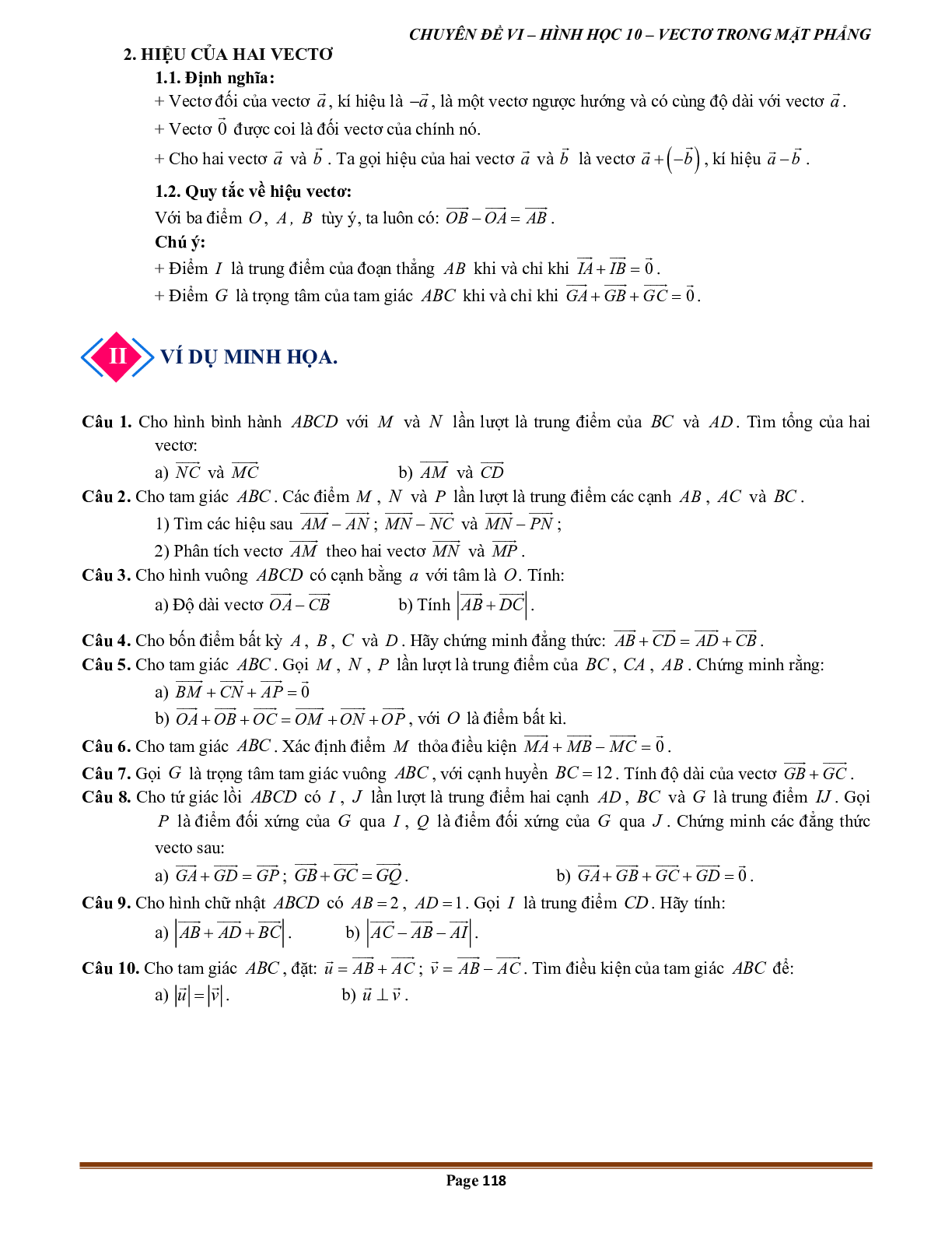 80 Bài tập Tổng và hiệu của hai vectơ (có đáp án năm 2024) - Toán 10 (trang 2)