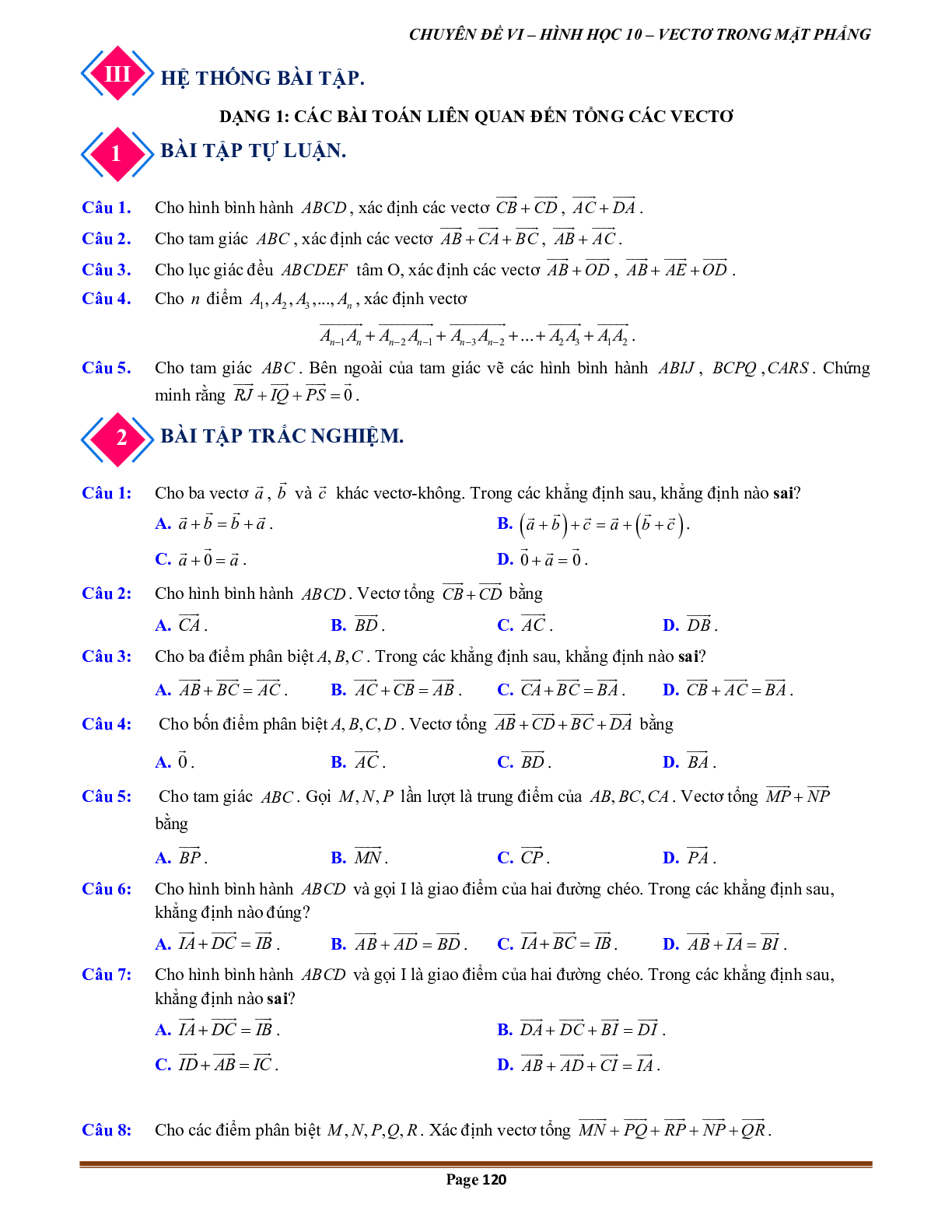 80 Bài tập Tổng và hiệu của hai vectơ (có đáp án năm 2024) - Toán 10 (trang 4)