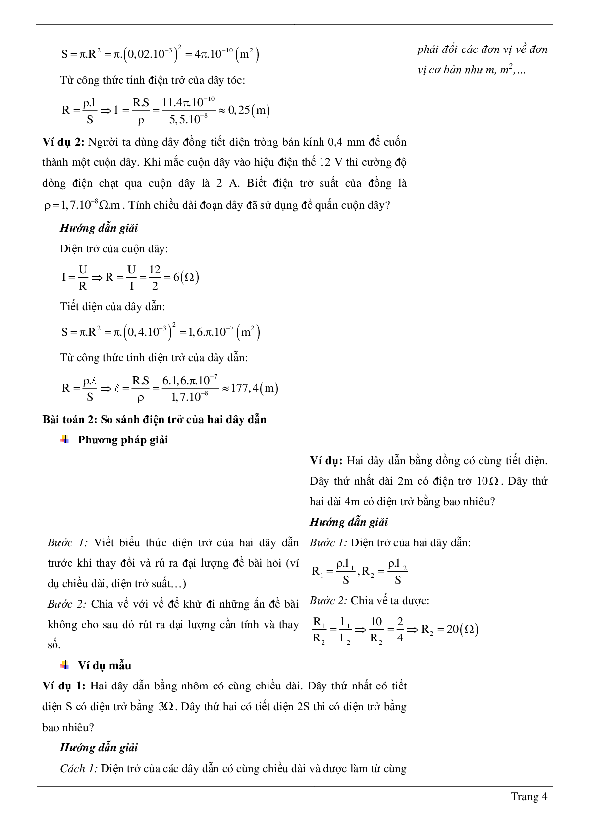 70 Bài tập về Sự phụ thuộc của điện trở vào chiều dài dây dẫn (2024) có đáp án chi tiết nhất (trang 4)