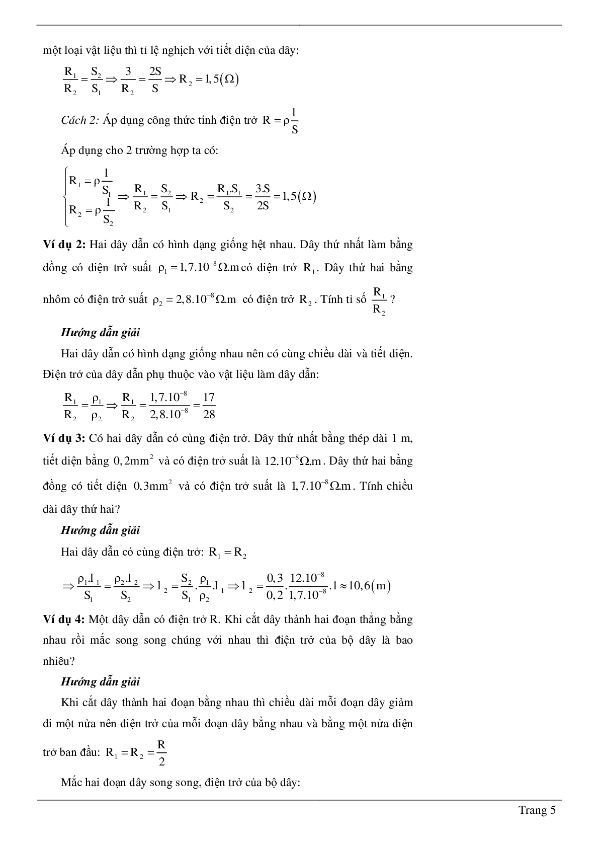 70 Bài tập về Sự phụ thuộc của điện trở vào chiều dài dây dẫn (2024) có đáp án chi tiết nhất (trang 5)