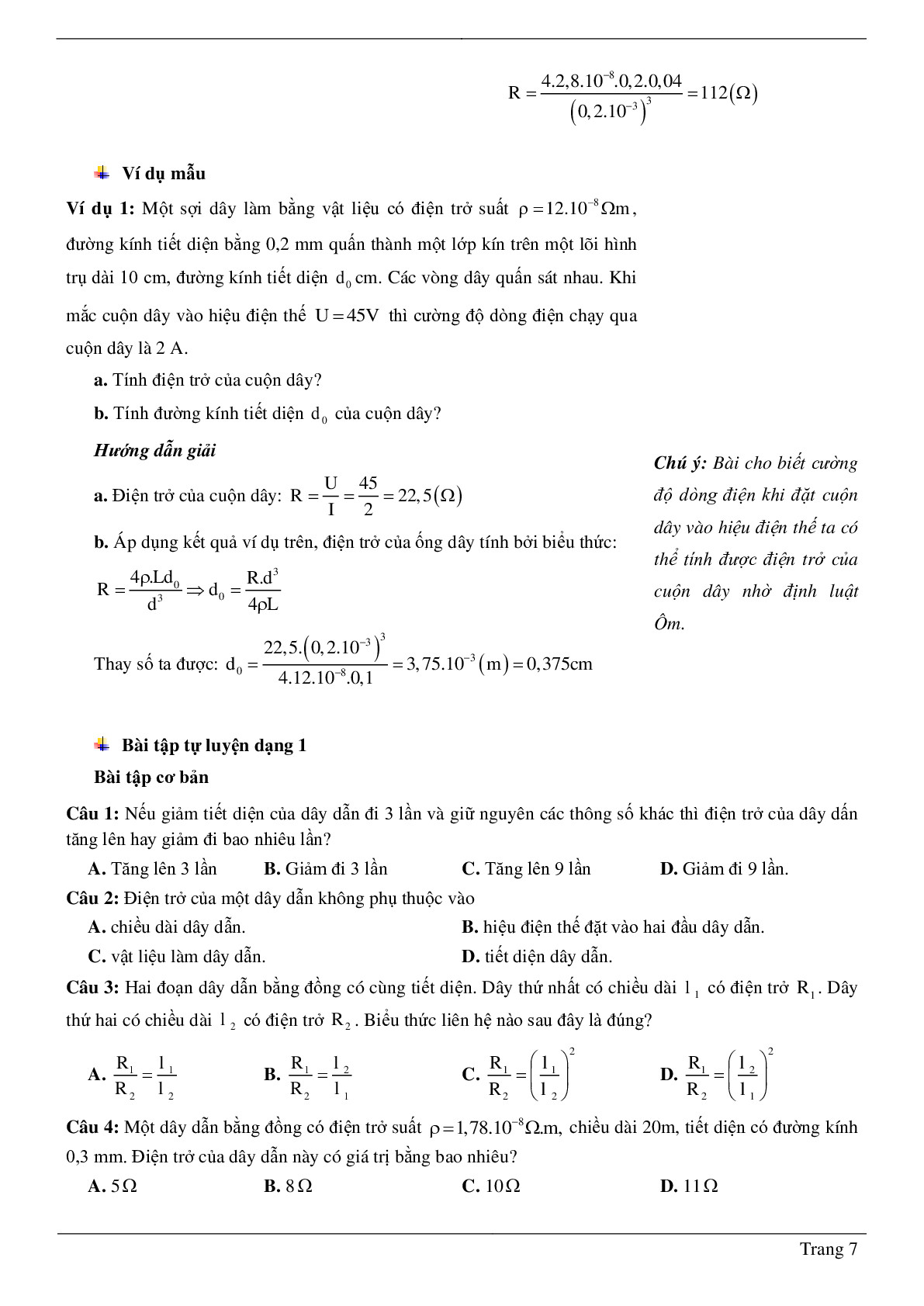 70 Bài tập về Sự phụ thuộc của điện trở vào chiều dài dây dẫn (2024) có đáp án chi tiết nhất (trang 7)