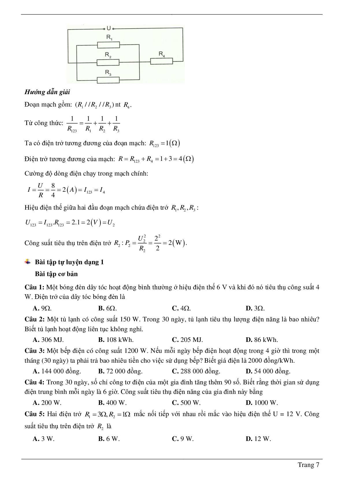 70 Bài tập về Điện năng – công của dòng điện (2024) có đáp án chi tiết nhất (trang 7)