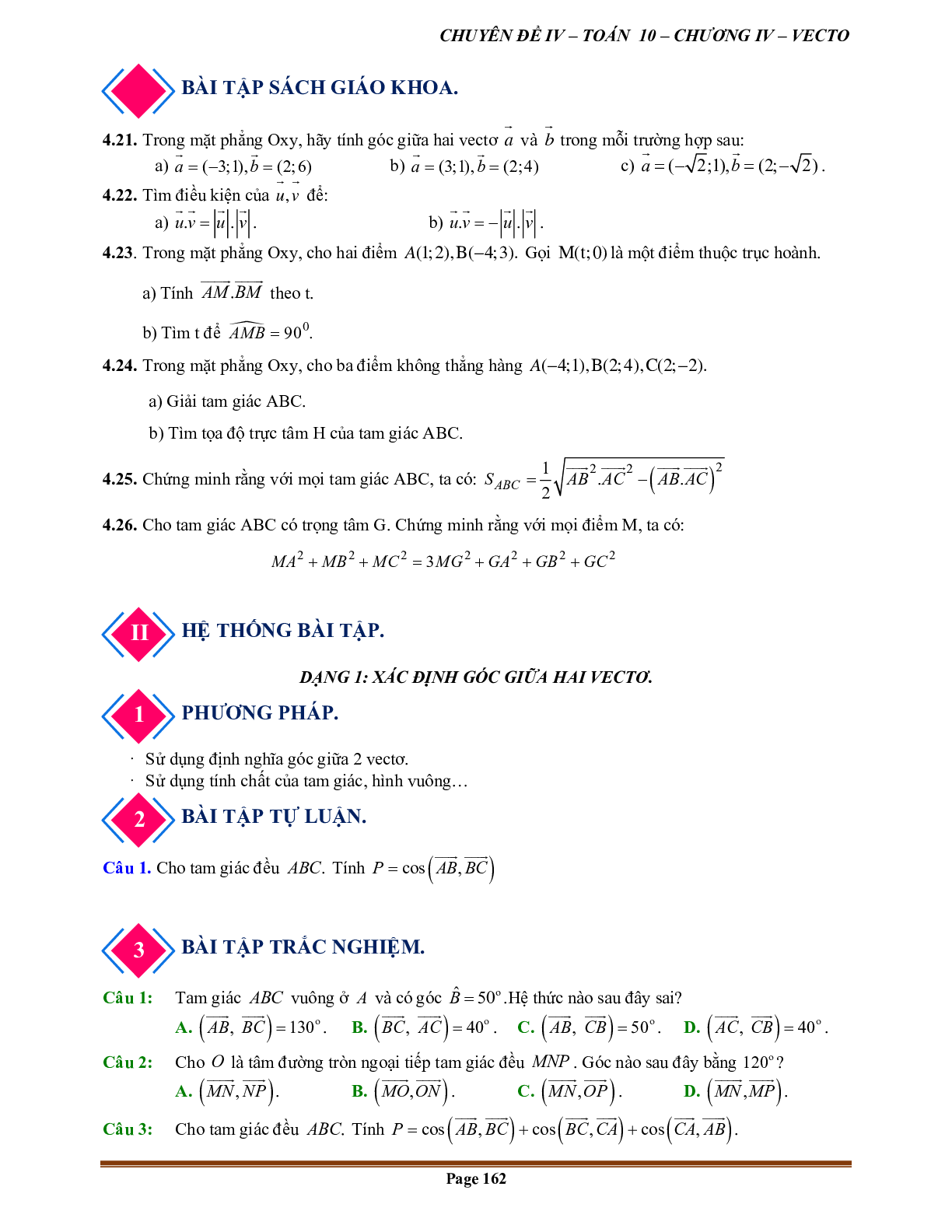 90 Bài tập tích vô hướng của hai vectơ (có đáp án năm 2024) - Toán 10 (trang 3)
