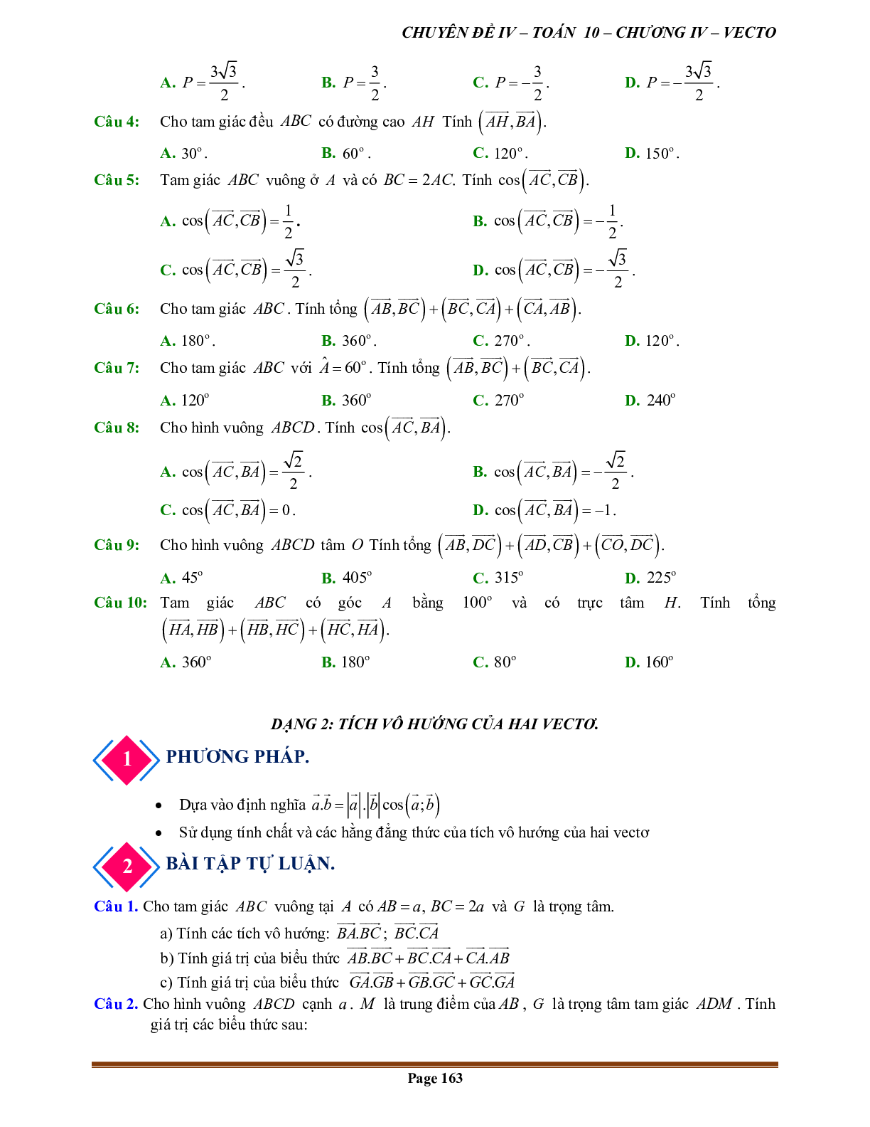 90 Bài tập tích vô hướng của hai vectơ (có đáp án năm 2024) - Toán 10 (trang 4)