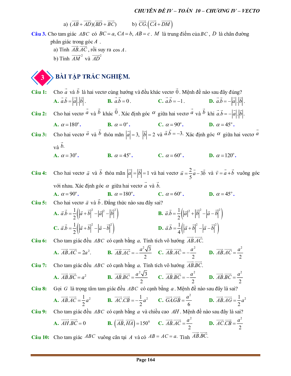 90 Bài tập tích vô hướng của hai vectơ (có đáp án năm 2024) - Toán 10 (trang 5)