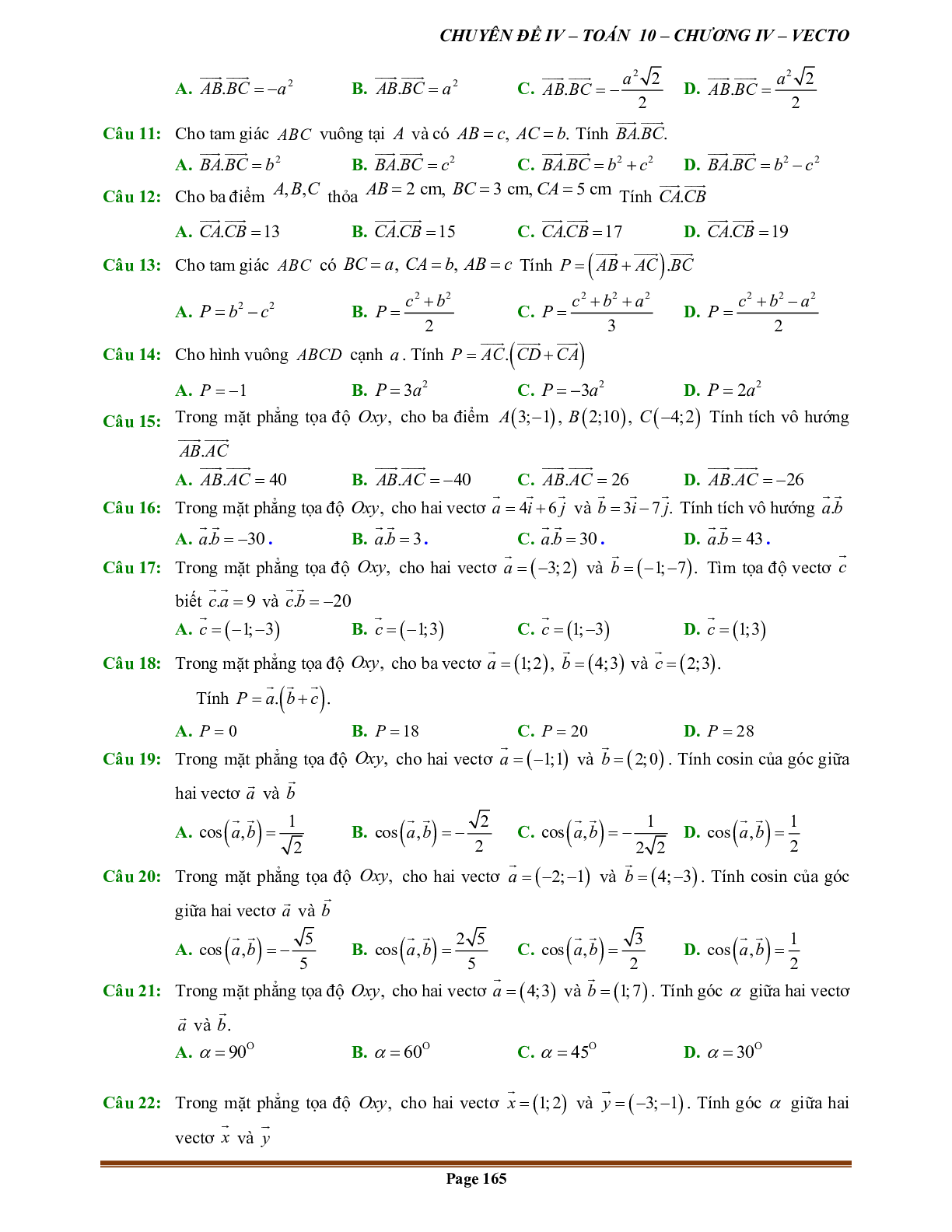 90 Bài tập tích vô hướng của hai vectơ (có đáp án năm 2024) - Toán 10 (trang 6)