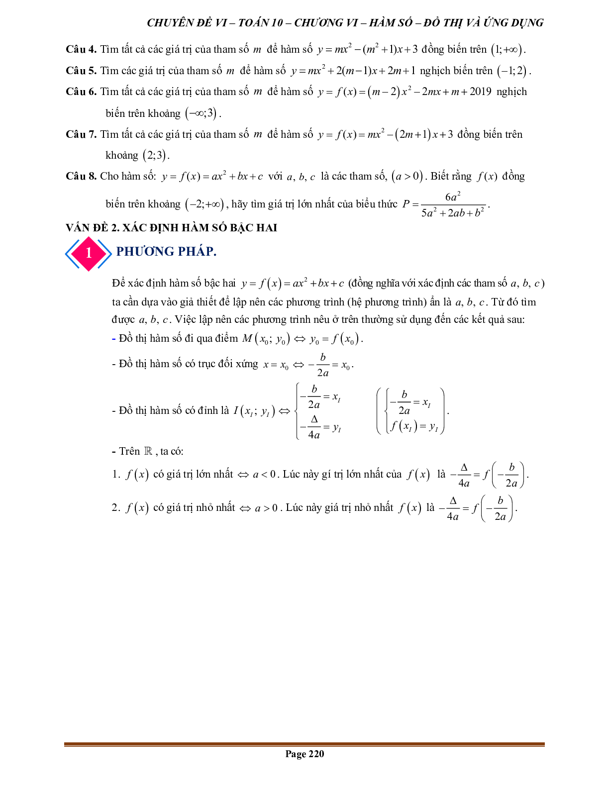 250 Bài tập hàm số bậc hai (có đáp án năm 2024) - Toán 10 (trang 5)