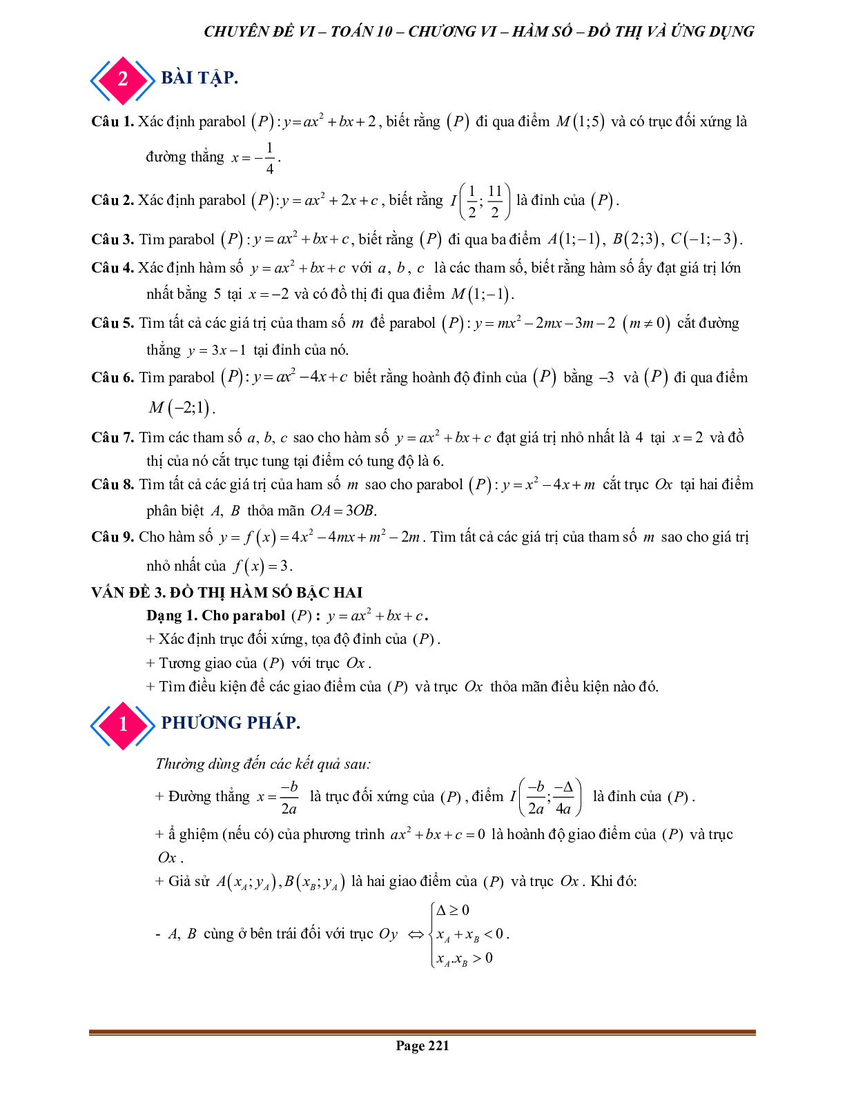250 Bài tập hàm số bậc hai (có đáp án năm 2024) - Toán 10 (trang 6)
