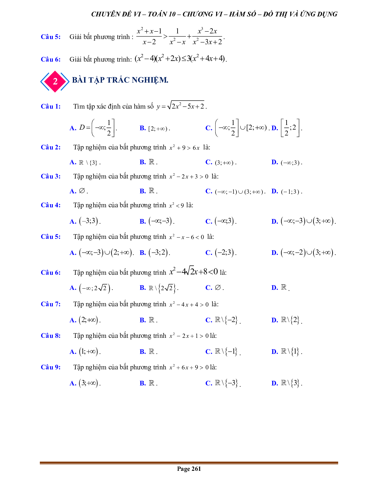 300 Bài tập dấu của tam thức bậc hai (có đáp án năm 2024) (trang 6)
