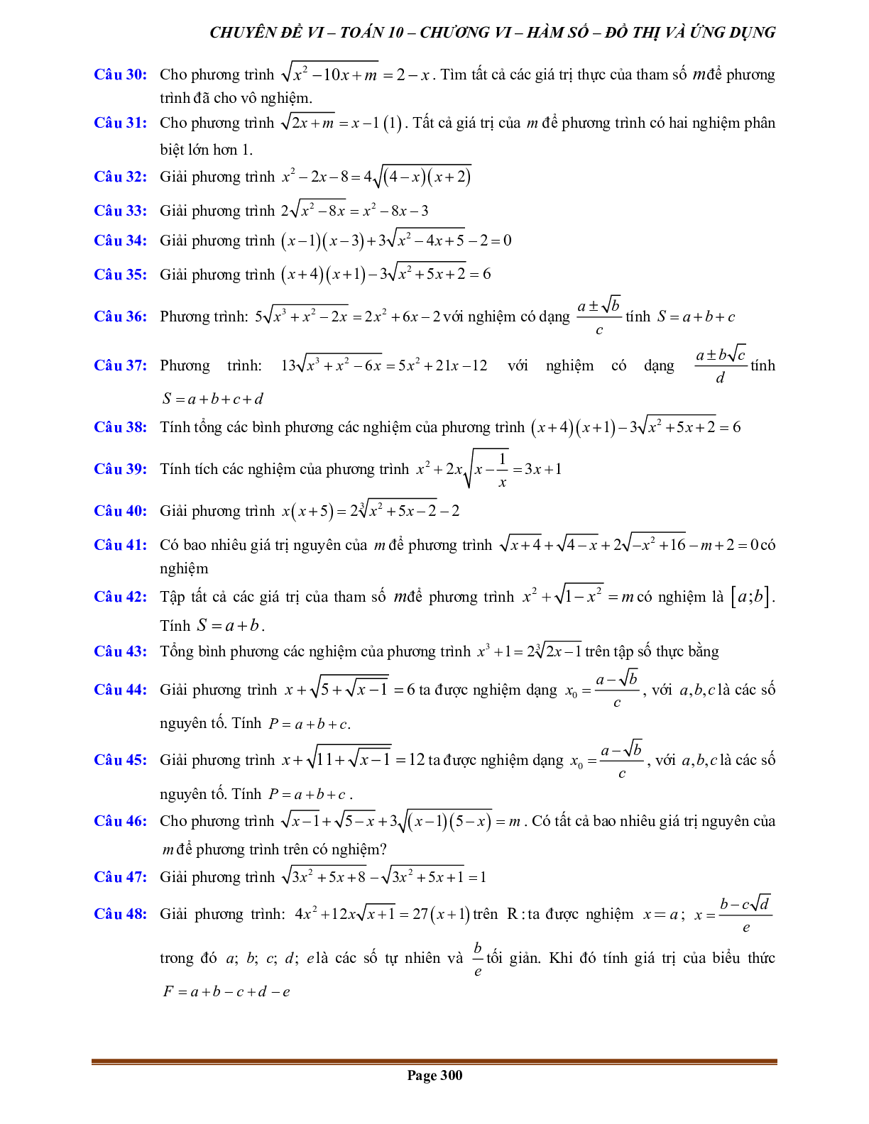 100 Bài tập về Phương trình quy về phương trình bậc hai (có đáp án năm 2024) (trang 6)