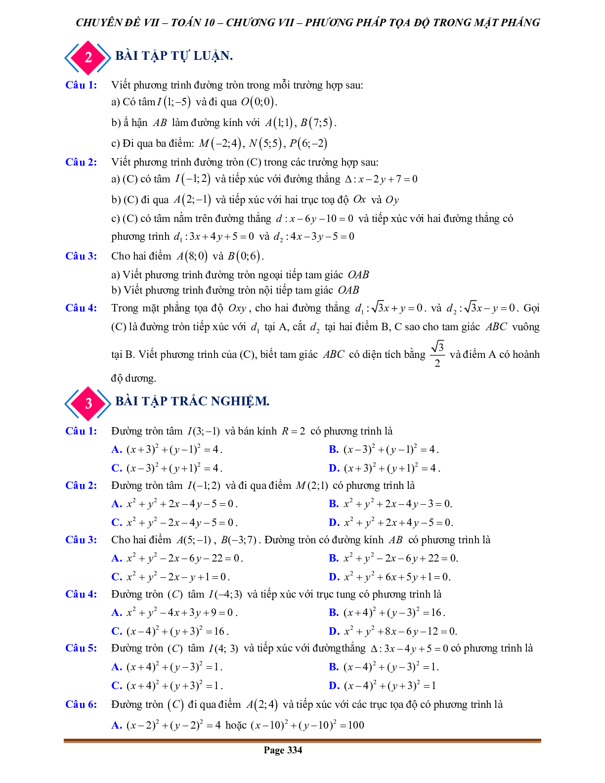 250 Bài tập đường tròn trong mặt phẳng tọa độ (có đáp án năm 2024) - Toán 10 (trang 5)