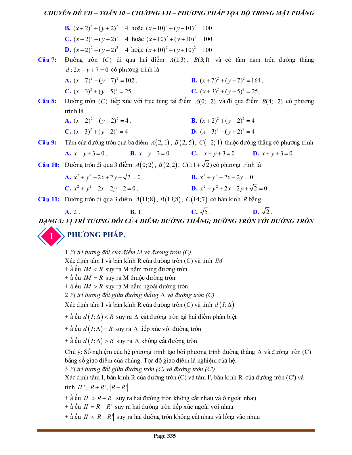 250 Bài tập đường tròn trong mặt phẳng tọa độ (có đáp án năm 2024) - Toán 10 (trang 6)