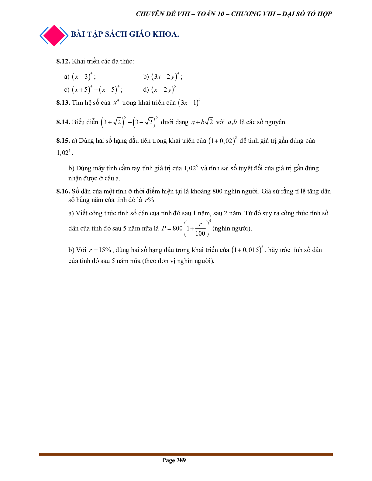 100 Bài tập về Nhị thức Newton (có đáp án năm 2024) - Toán 10 (trang 3)