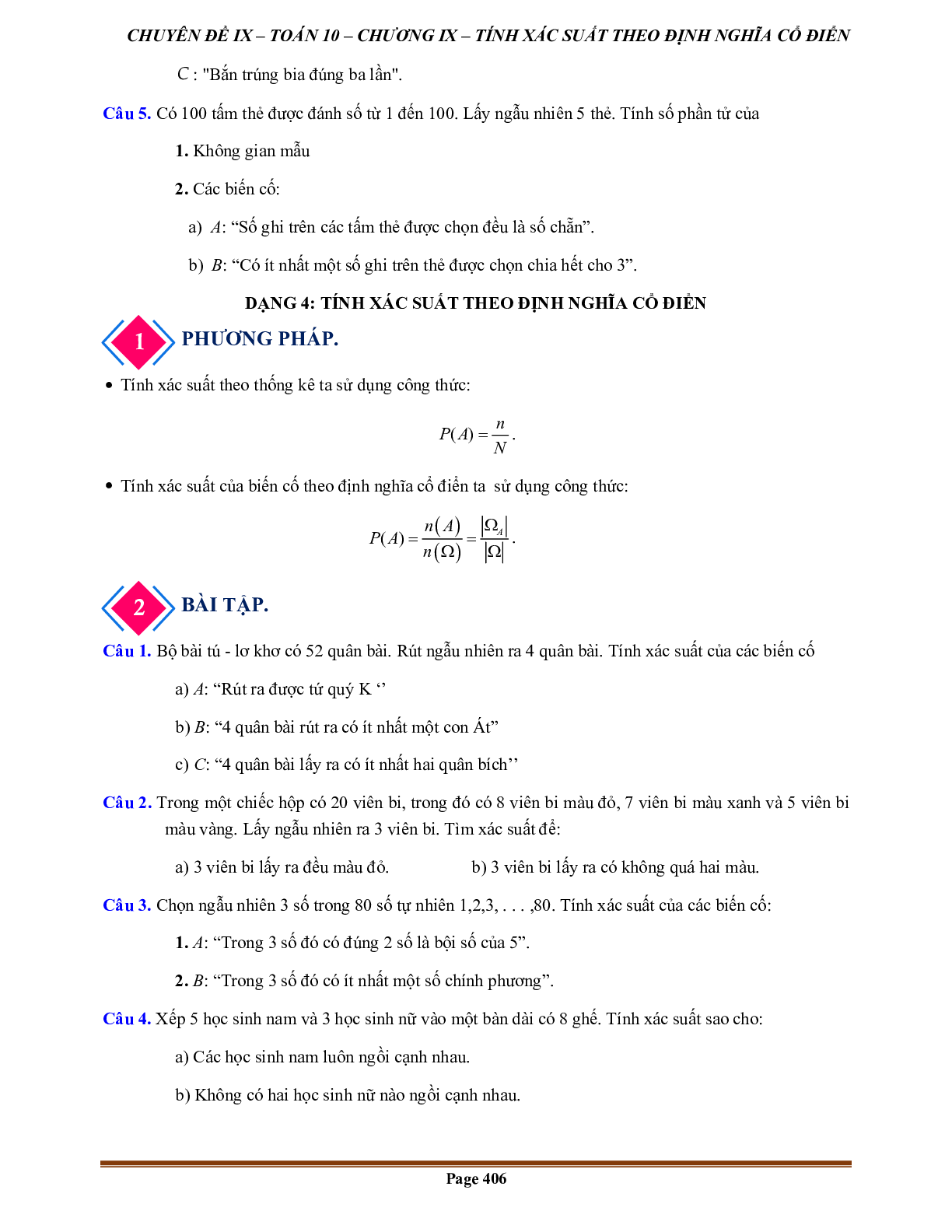 100 Bài tập biến cố và định nghĩa cổ điển của xác suất (có đáp án năm 2024) (trang 6)