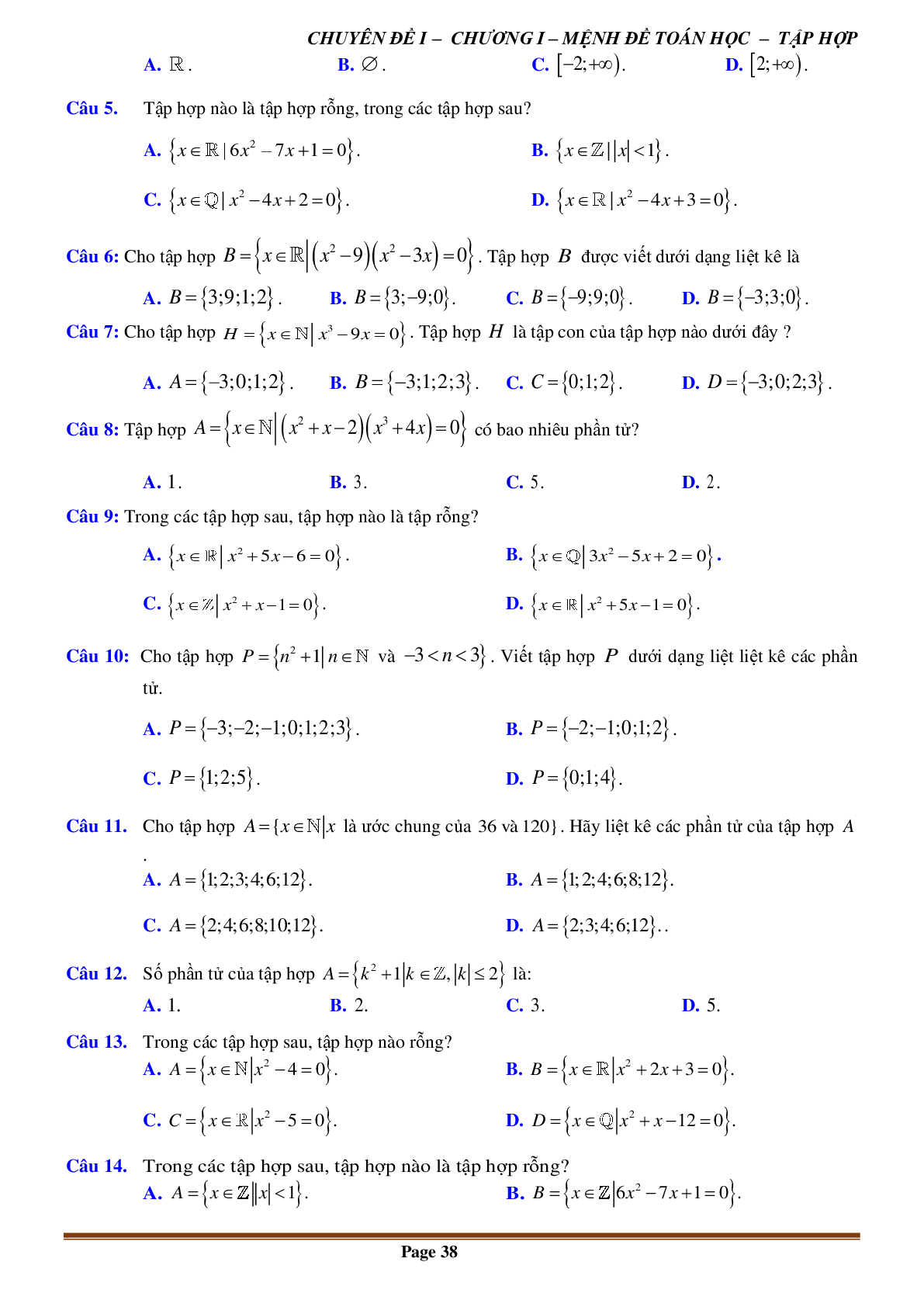 80 Bài tập về Tập hợp và các phép toán trên tập hợp (có đáp án năm 2024) - Toán 10 (trang 8)