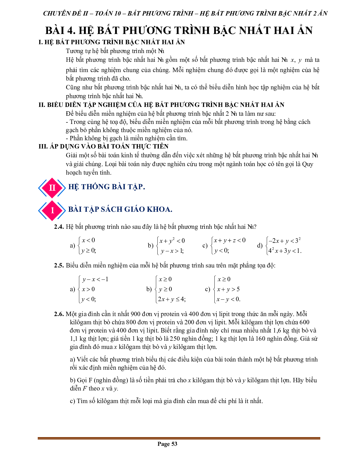 100 Bài tập hệ bất phương trình bậc nhất hai ẩn (có đáp án năm 2024) - Toán 10 (trang 1)