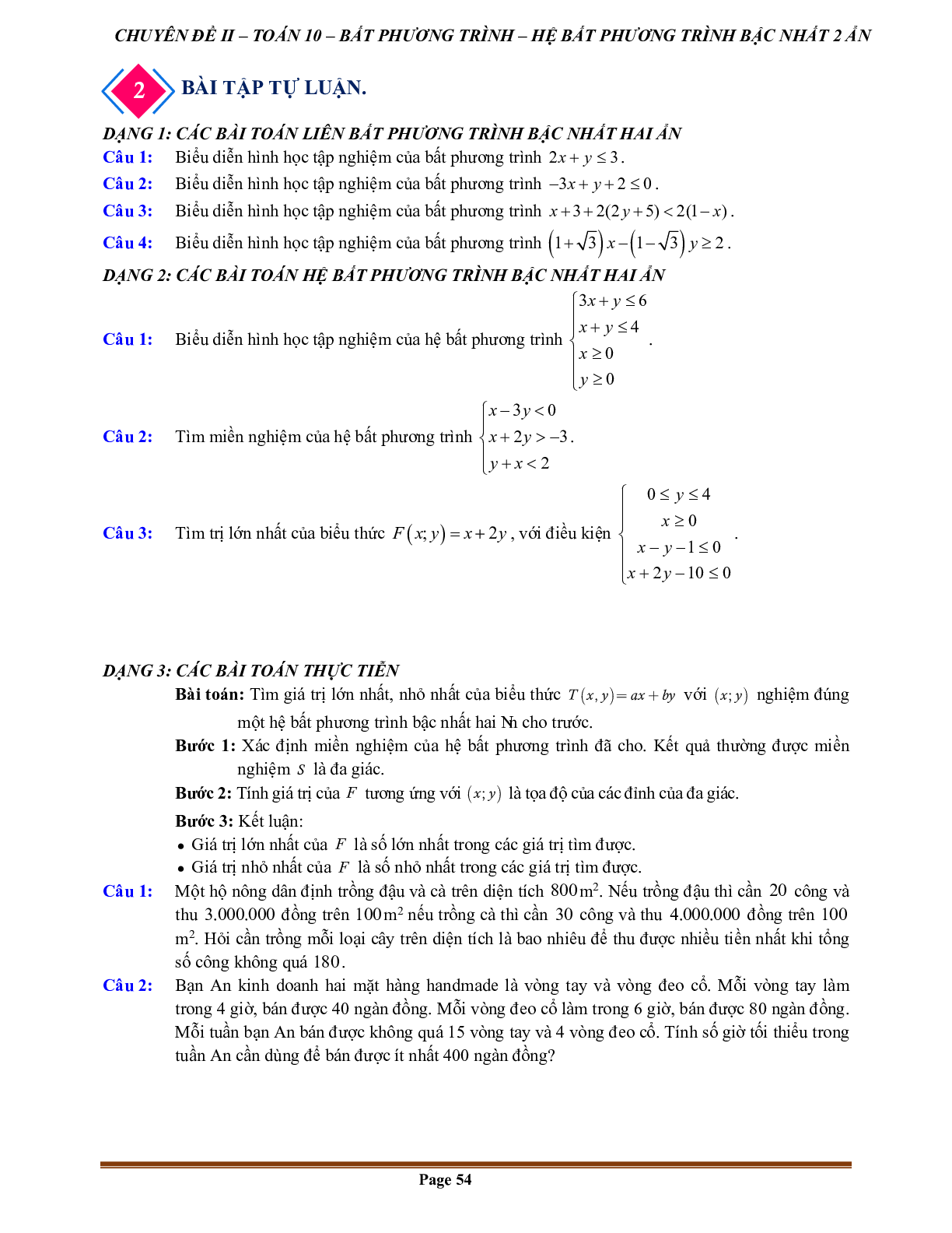 100 Bài tập hệ bất phương trình bậc nhất hai ẩn (có đáp án năm 2024) - Toán 10 (trang 2)