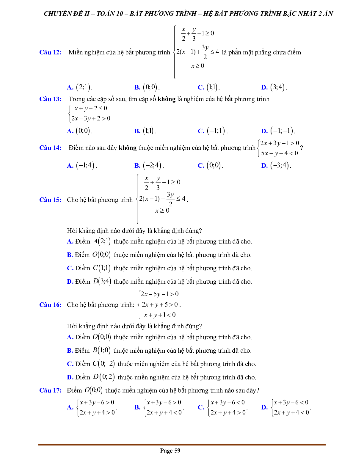 100 Bài tập hệ bất phương trình bậc nhất hai ẩn (có đáp án năm 2024) - Toán 10 (trang 7)