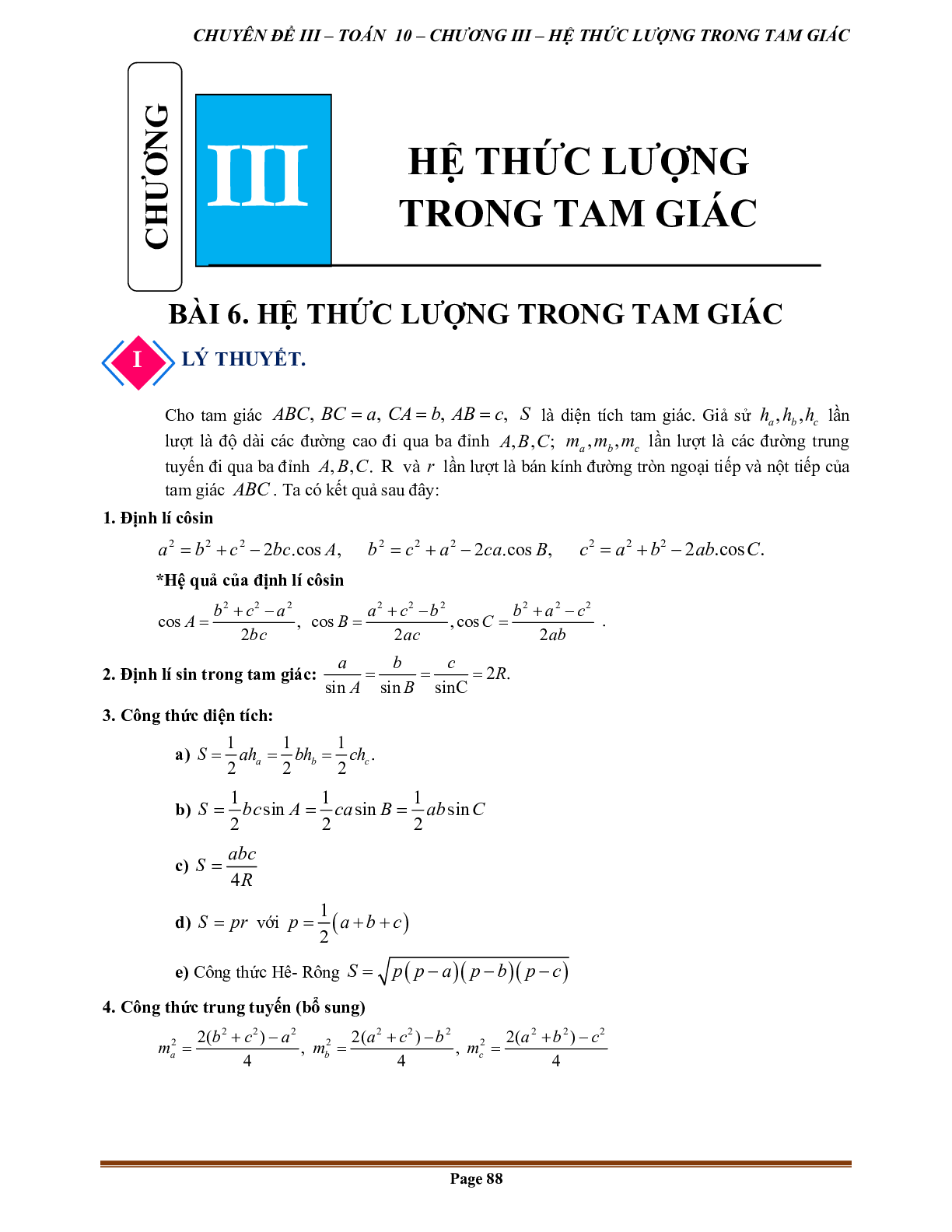 90 Bài tập hệ thức lượng trong tam giác (có đáp án năm 2024) - Toán 10 (trang 1)