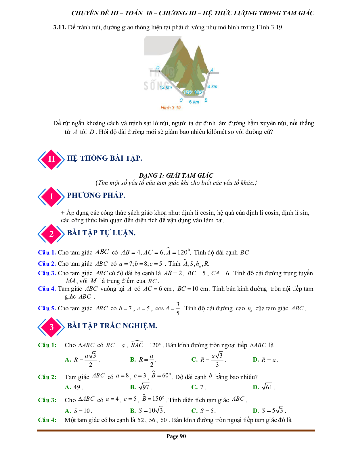 90 Bài tập hệ thức lượng trong tam giác (có đáp án năm 2024) - Toán 10 (trang 3)