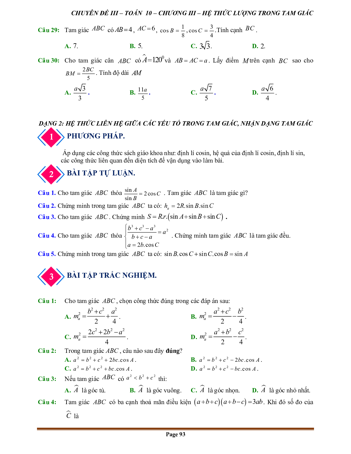 90 Bài tập hệ thức lượng trong tam giác (có đáp án năm 2024) - Toán 10 (trang 6)