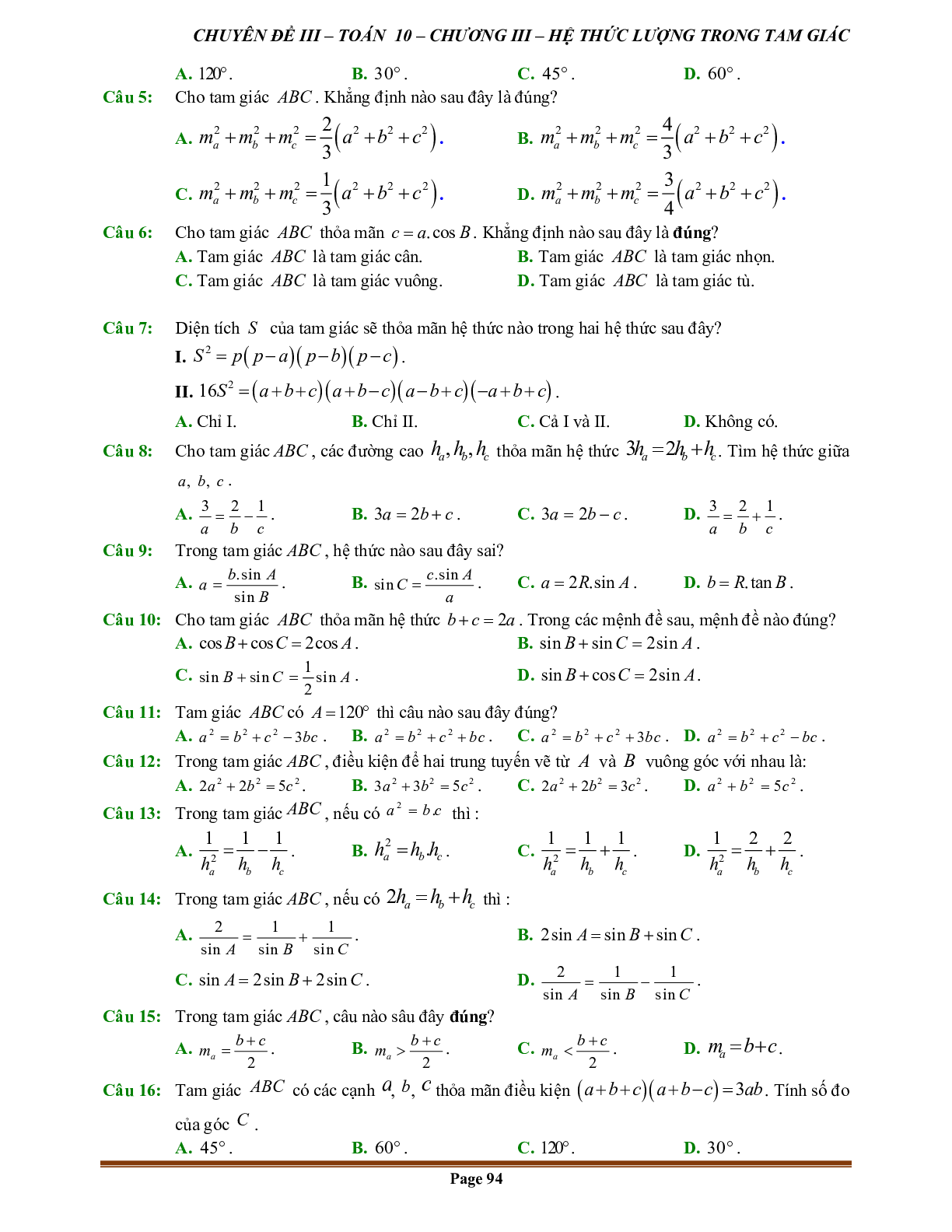 90 Bài tập hệ thức lượng trong tam giác (có đáp án năm 2024) - Toán 10 (trang 7)