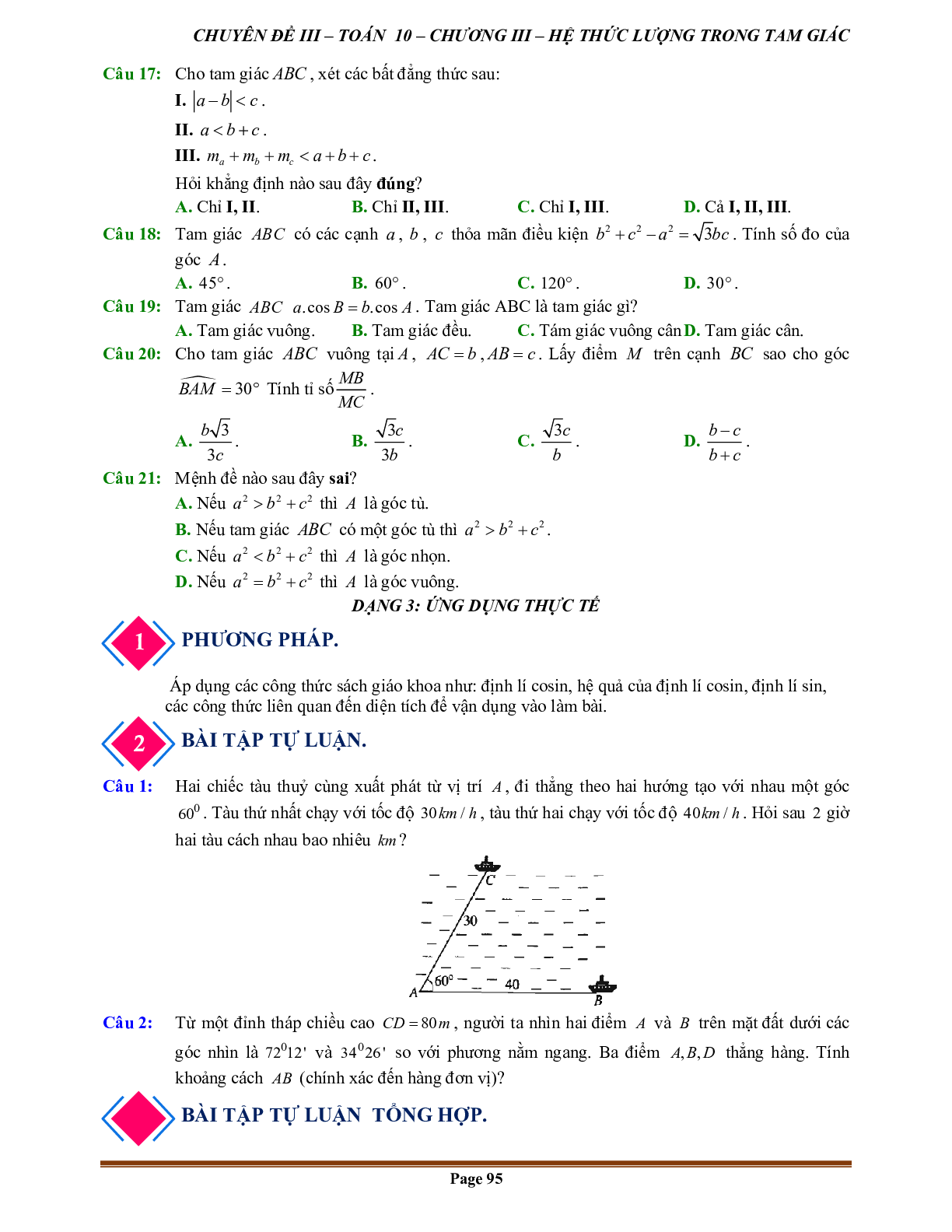 90 Bài tập hệ thức lượng trong tam giác (có đáp án năm 2024) - Toán 10 (trang 8)