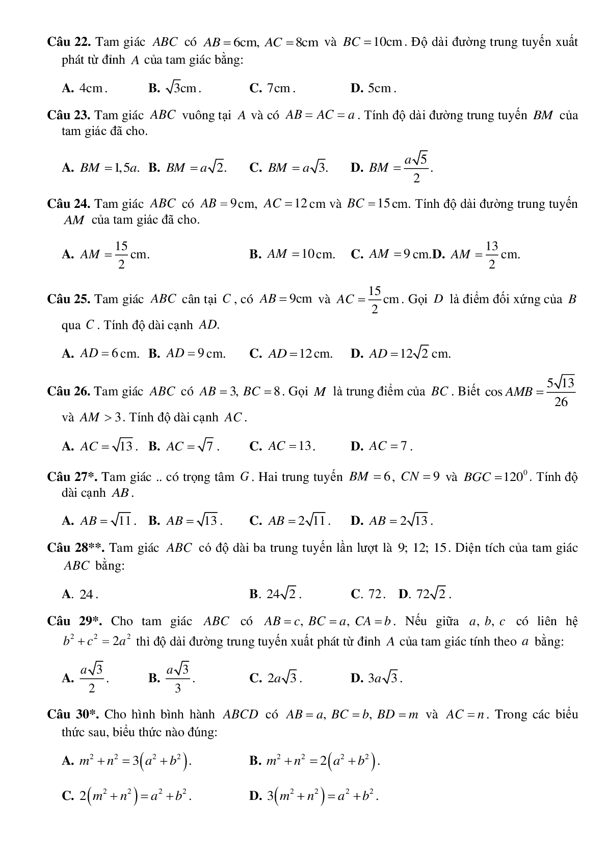 500 Bài tập hệ thức lượng trong tam giác (có đáp án năm 2024) - Toán 10 (trang 5)