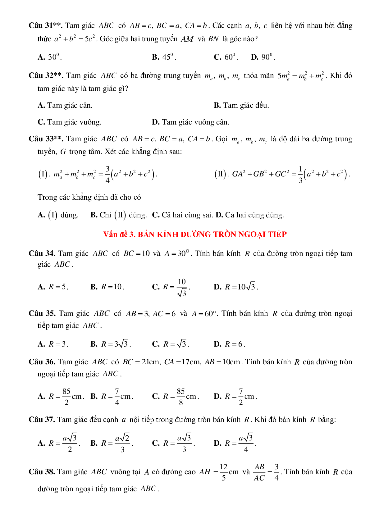 500 Bài tập hệ thức lượng trong tam giác (có đáp án năm 2024) - Toán 10 (trang 6)