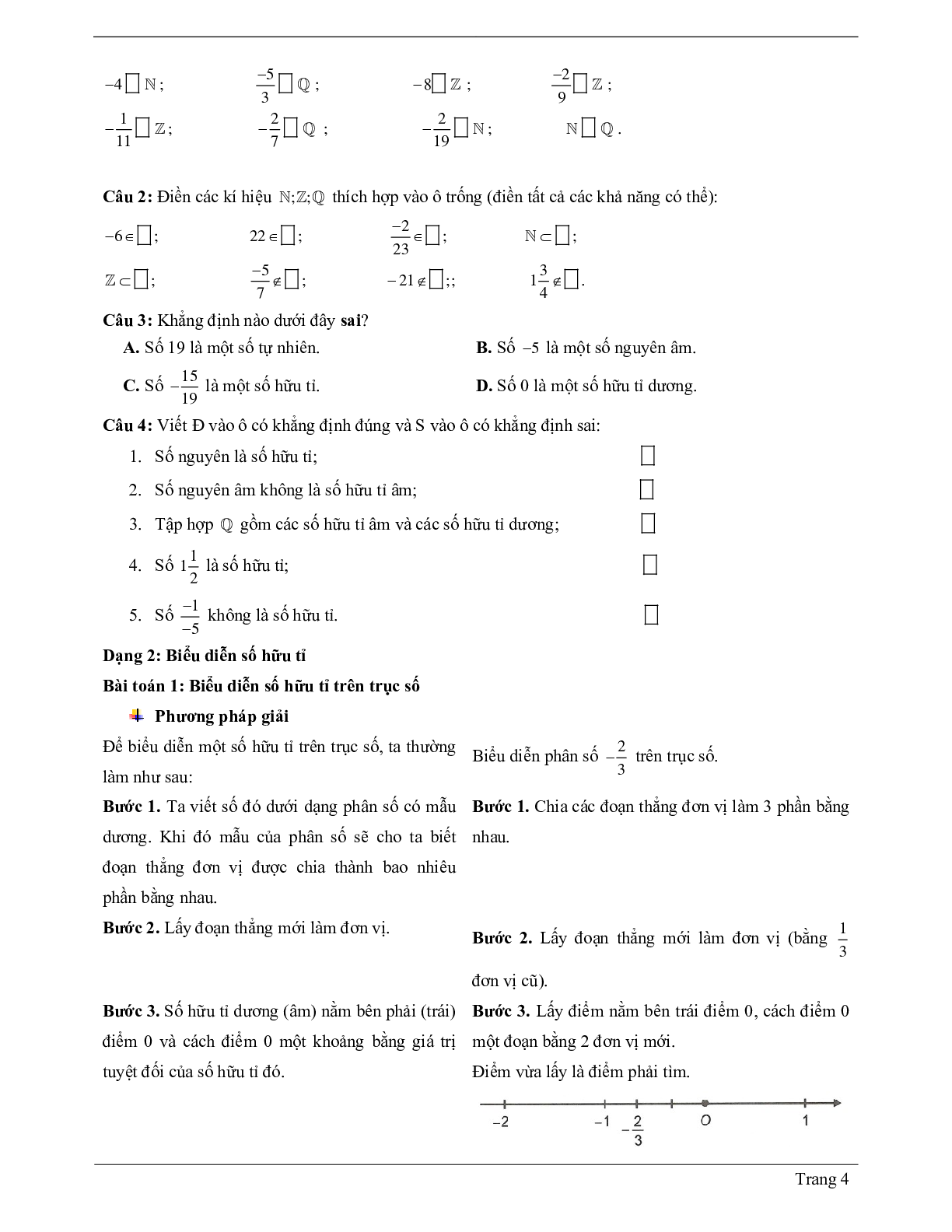 70 Bài tập về tập hợp các số hữu tỉ (có đáp án năm 2024) - Toán 7 (trang 4)